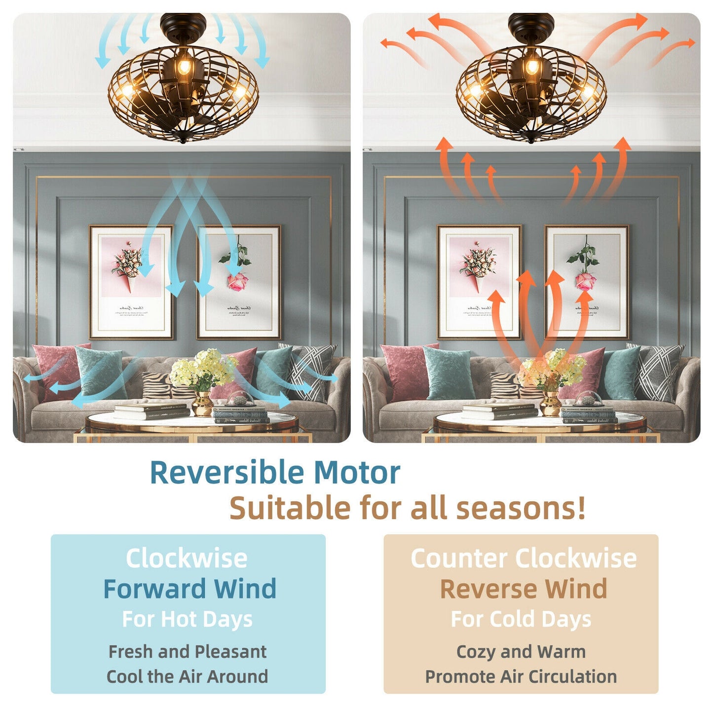 5 Blades Enclosed Ceiling Fan with Light and Remote Control-Black Kids Crystal