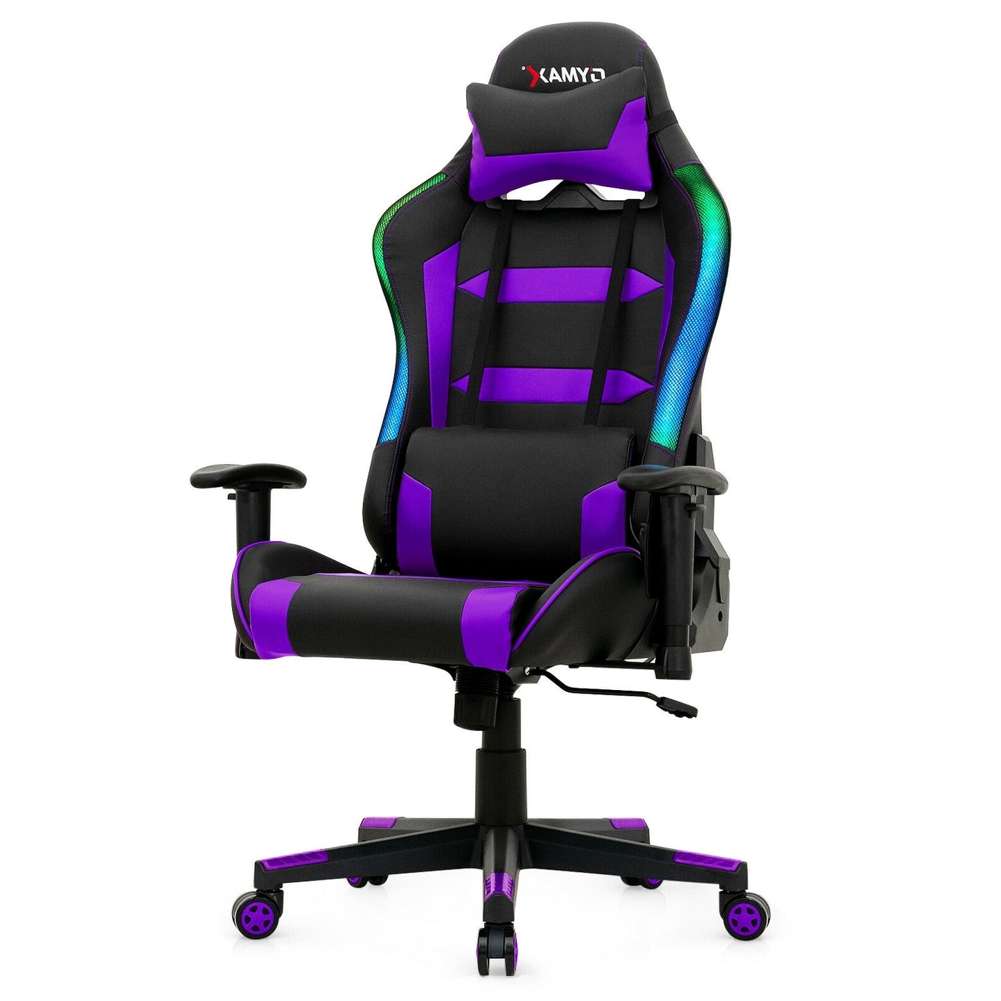 Adjustable Swivel Gaming Chair with LED Lights and Remote-Purple Kids Crystal