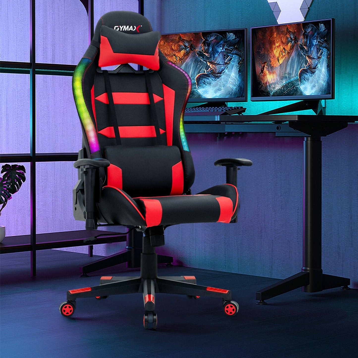 Adjustable Swivel Gaming Chair with LED Lights and Remote-Red Kids Crystal