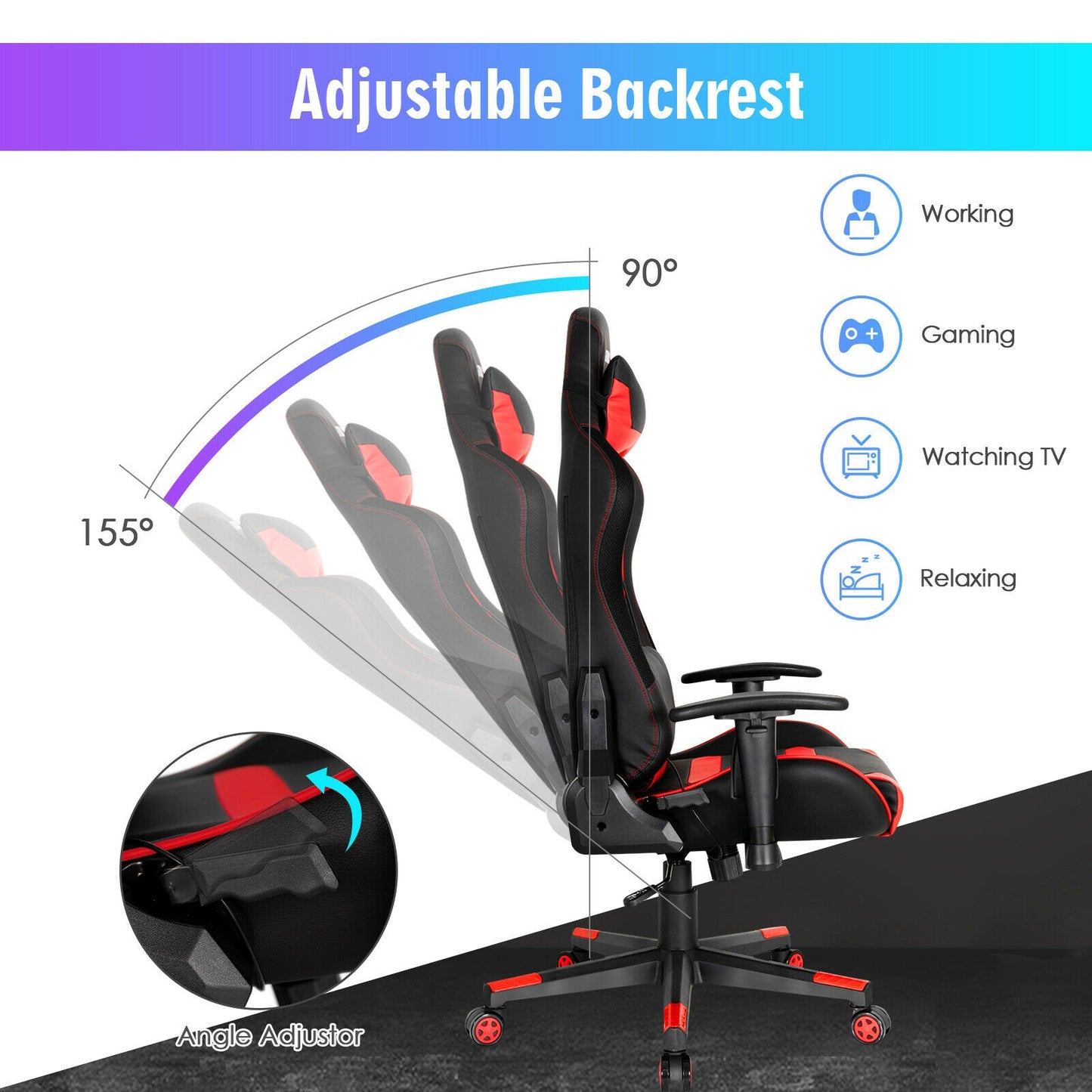Adjustable Swivel Gaming Chair with LED Lights and Remote-Red Kids Crystal