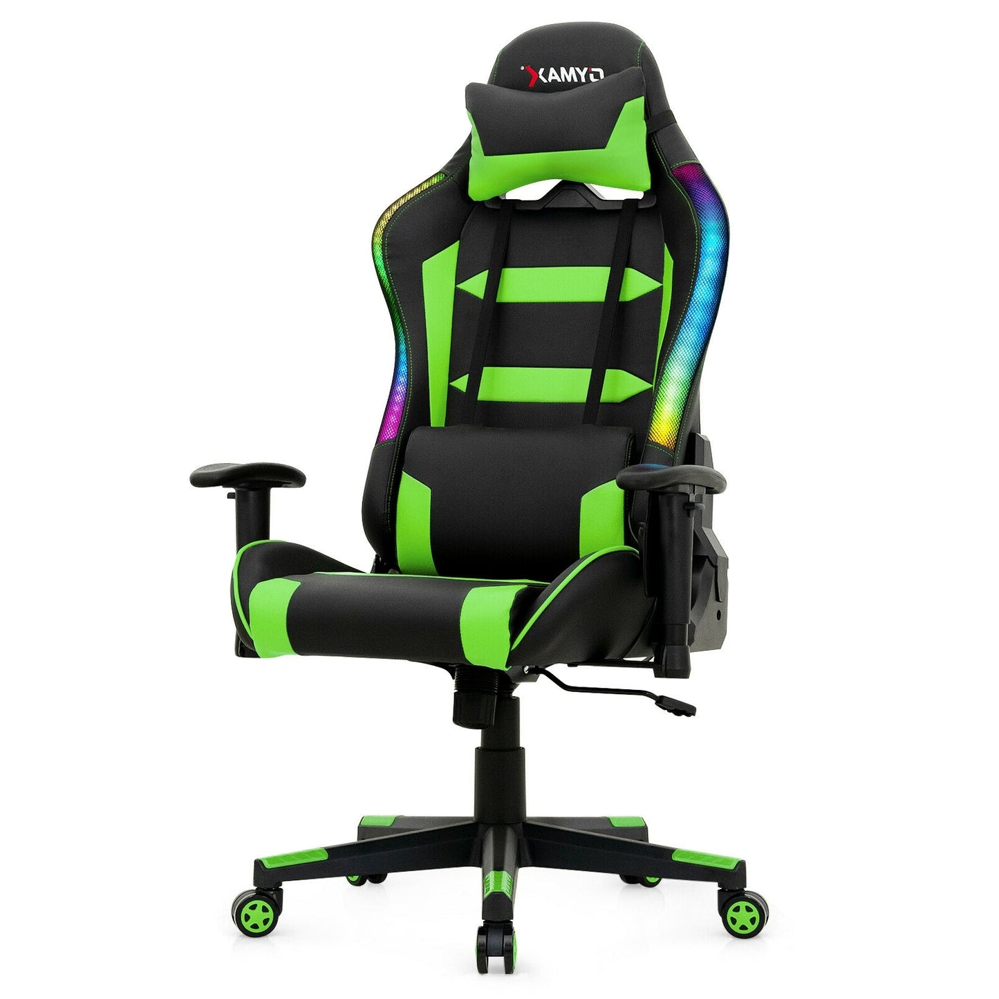 Adjustable Swivel Gaming Chair with LED Lights and Remote-Green Kids Crystal
