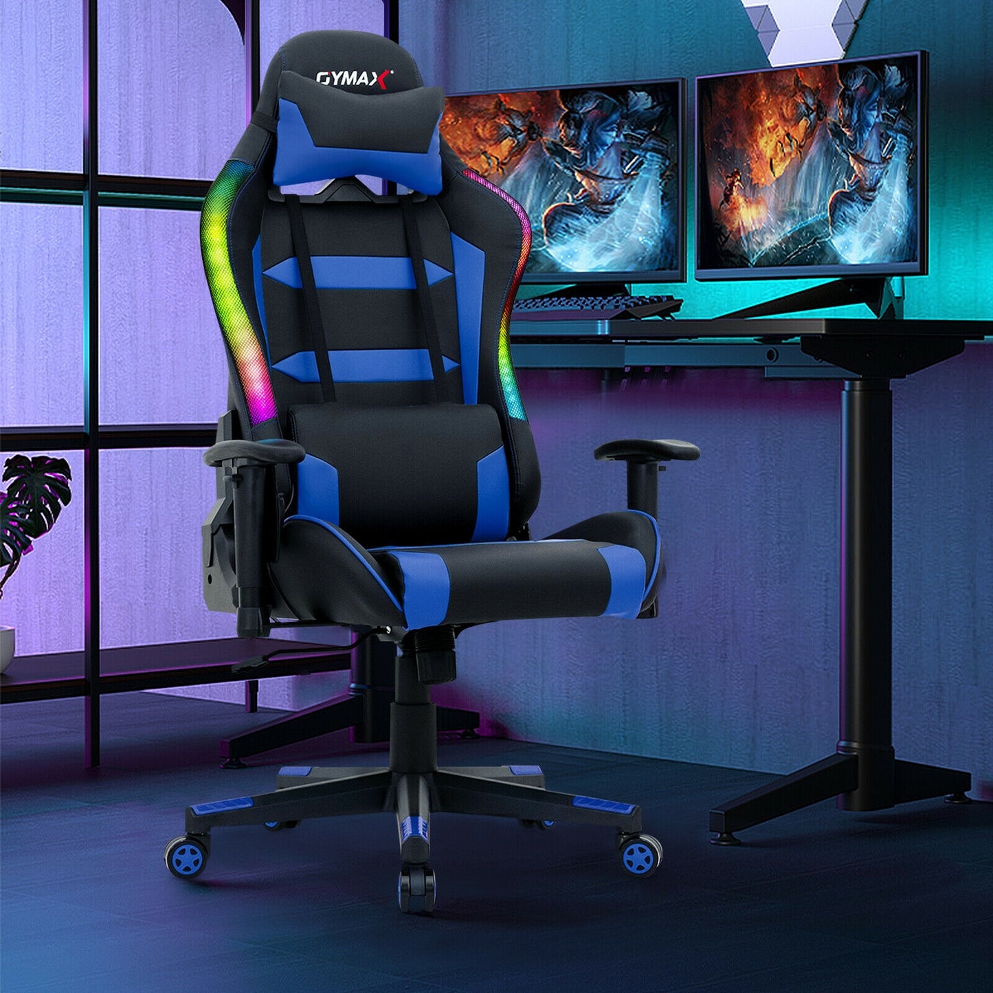 Adjustable Swivel Gaming Chair with LED Lights and Remote-Blue Kids Crystal