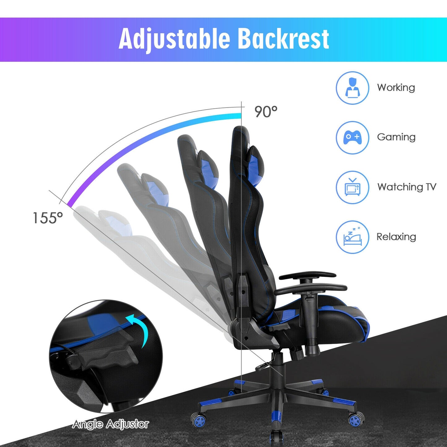 Adjustable Swivel Gaming Chair with LED Lights and Remote-Blue Kids Crystal