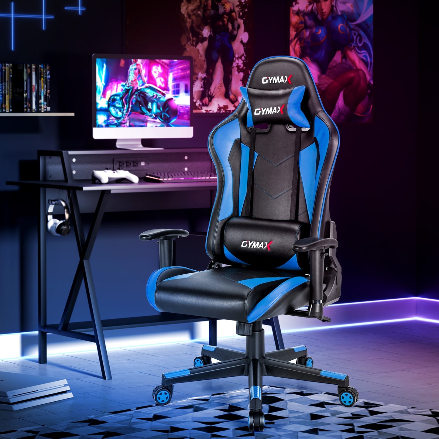 Gaming Chair Adjustable Swivel Racing Style Computer Office Chair-Blue Kids Crystal