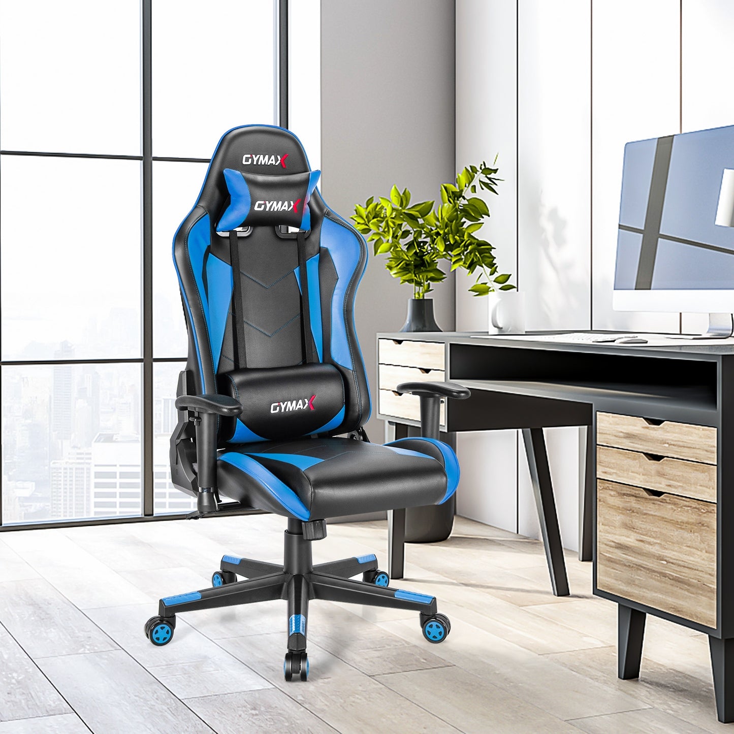 Gaming Chair Adjustable Swivel Racing Style Computer Office Chair-Blue Kids Crystal