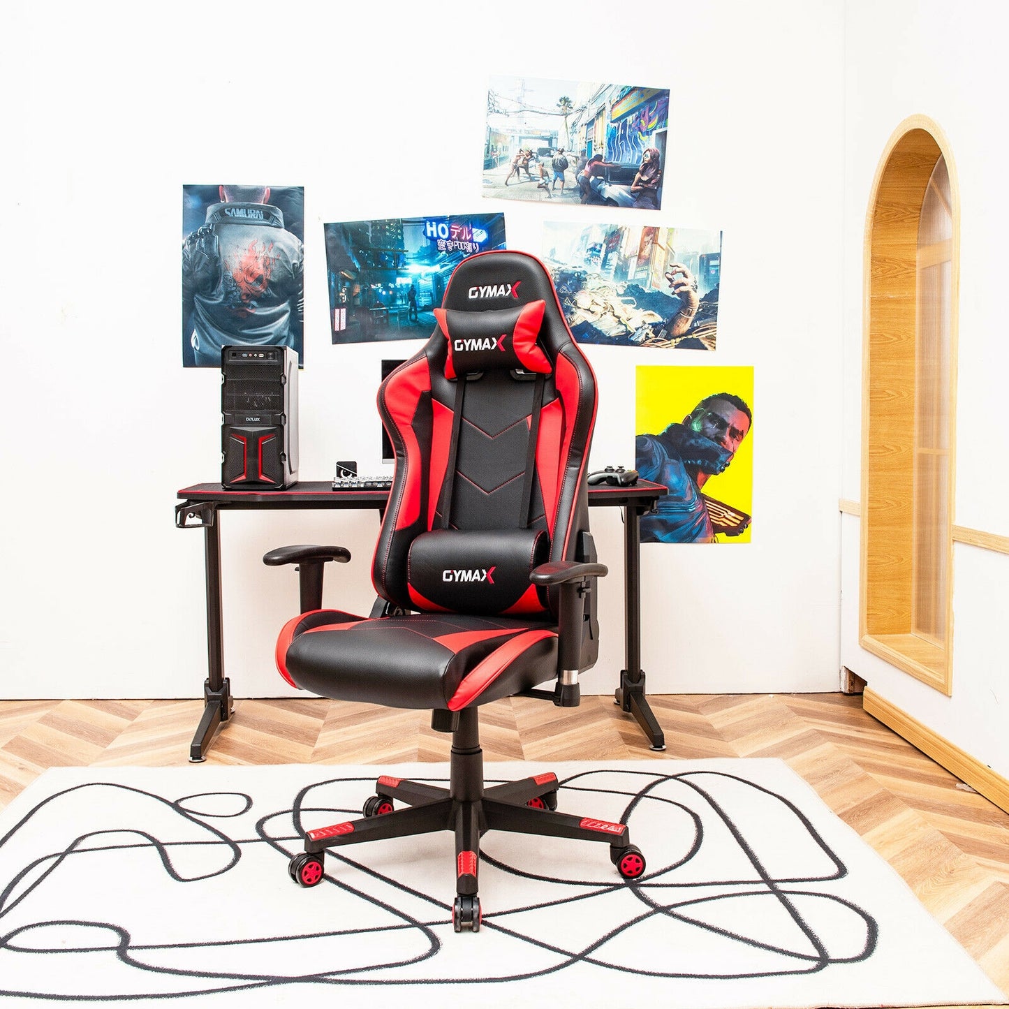 Gaming Chair Adjustable Swivel Racing Style Computer Office Chair-Red Kids Crystal