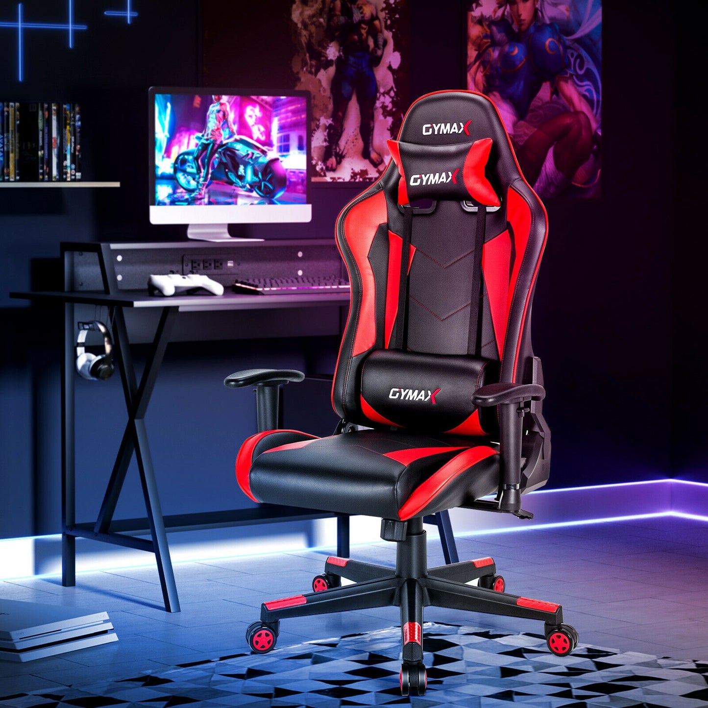 Gaming Chair Adjustable Swivel Racing Style Computer Office Chair-Red Kids Crystal