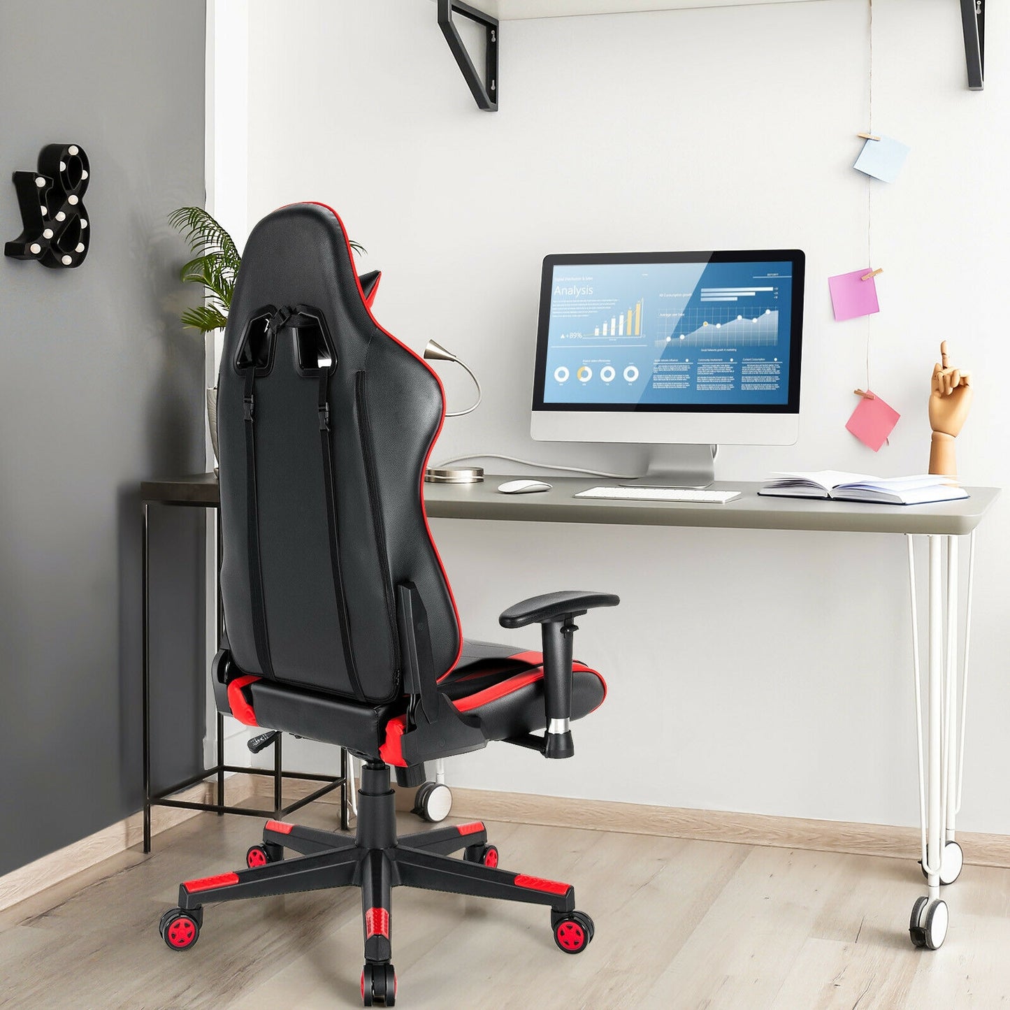 Gaming Chair Adjustable Swivel Racing Style Computer Office Chair-Red Kids Crystal