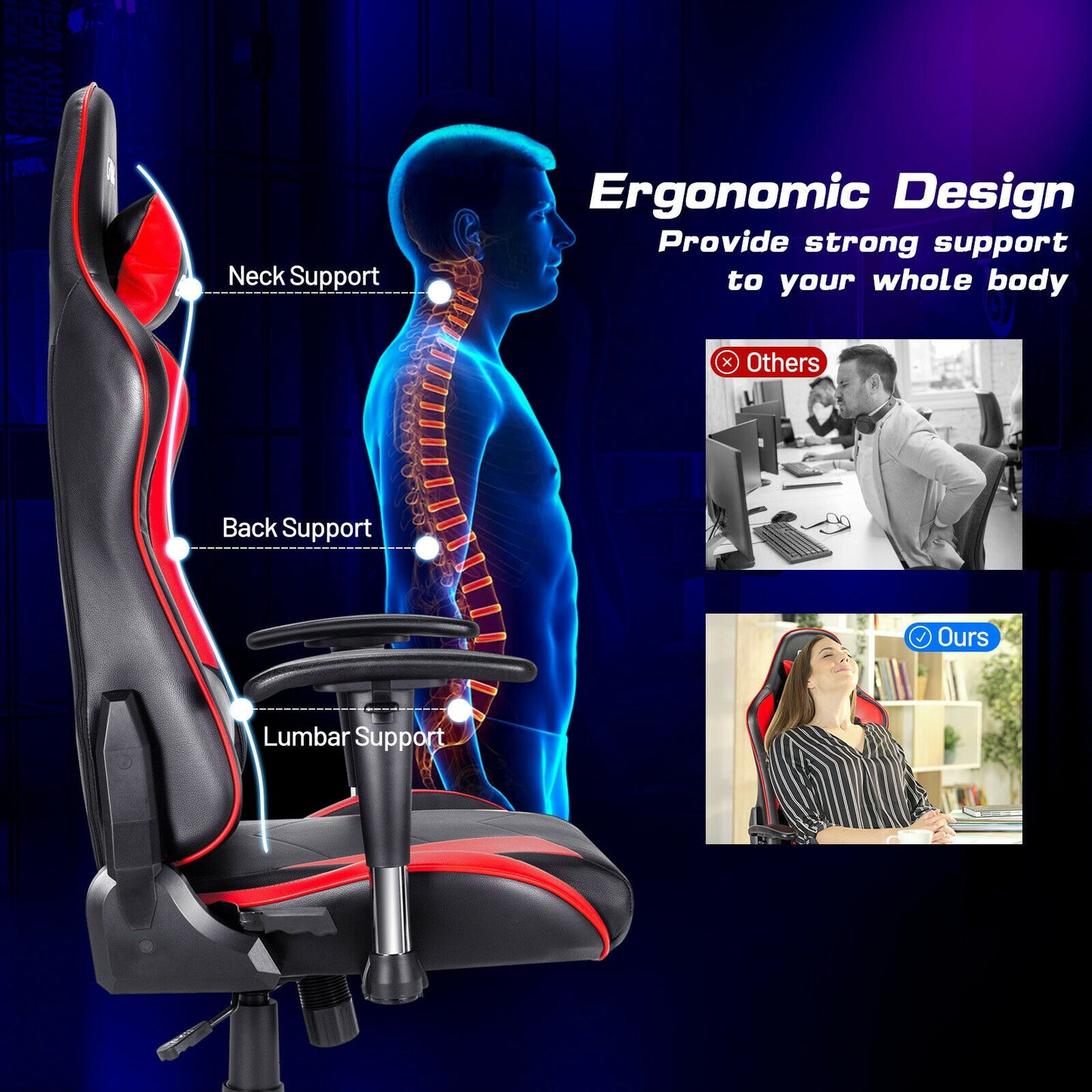Gaming Chair Adjustable Swivel Racing Style Computer Office Chair-Red Kids Crystal