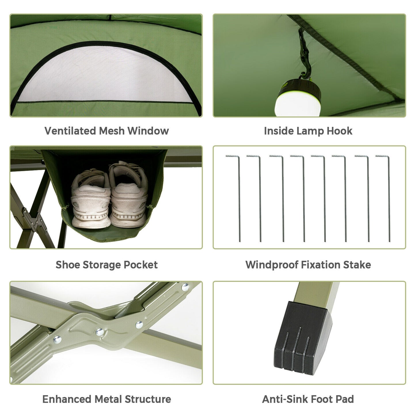 2-Person Outdoor Camping Tent with External Cover-Green Kids Crystal