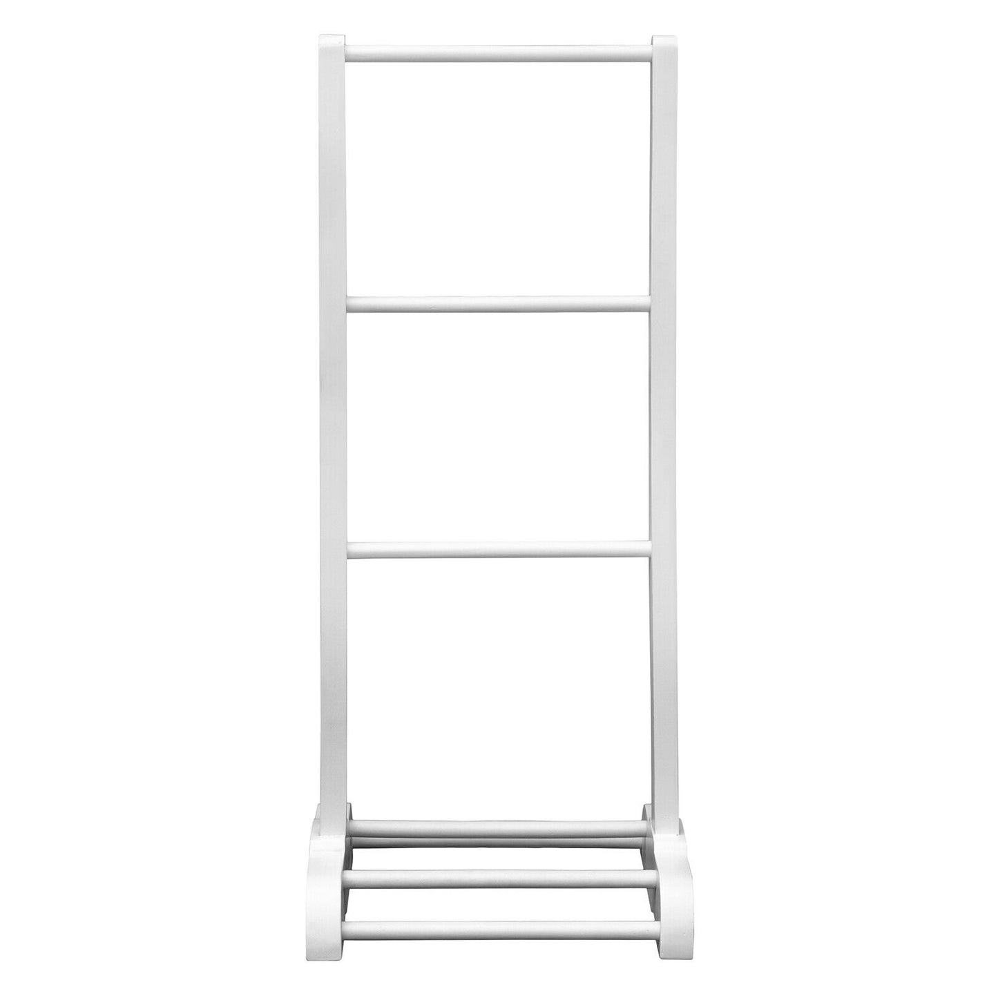 3-Bar Acacia Wood Freestanding Bathroom Towel Rack with Bottom Storage Shelf-White Kids Crystal
