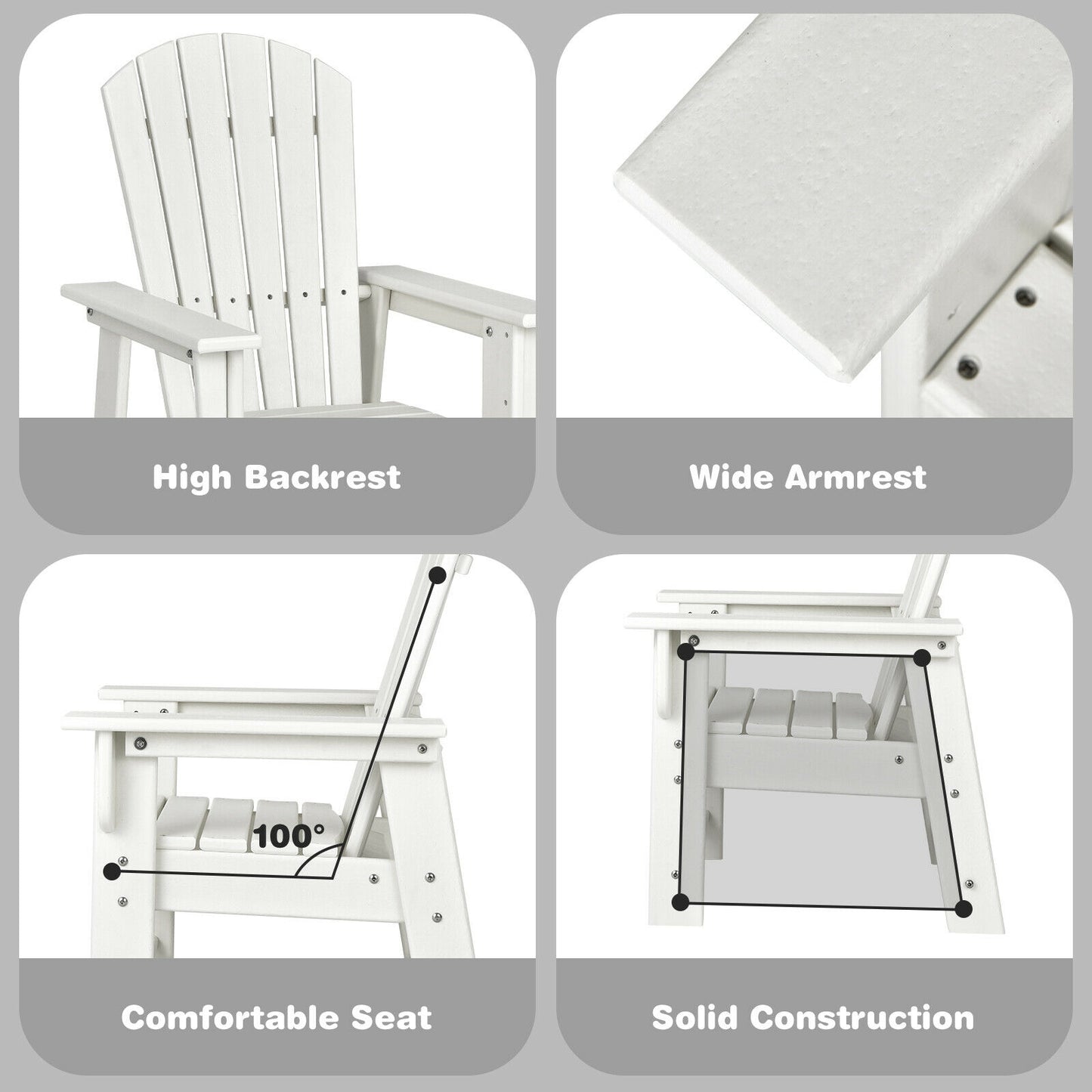 Patio Kids' Adirondack Chair with Ergonomic Backrest-White Kids Crystal