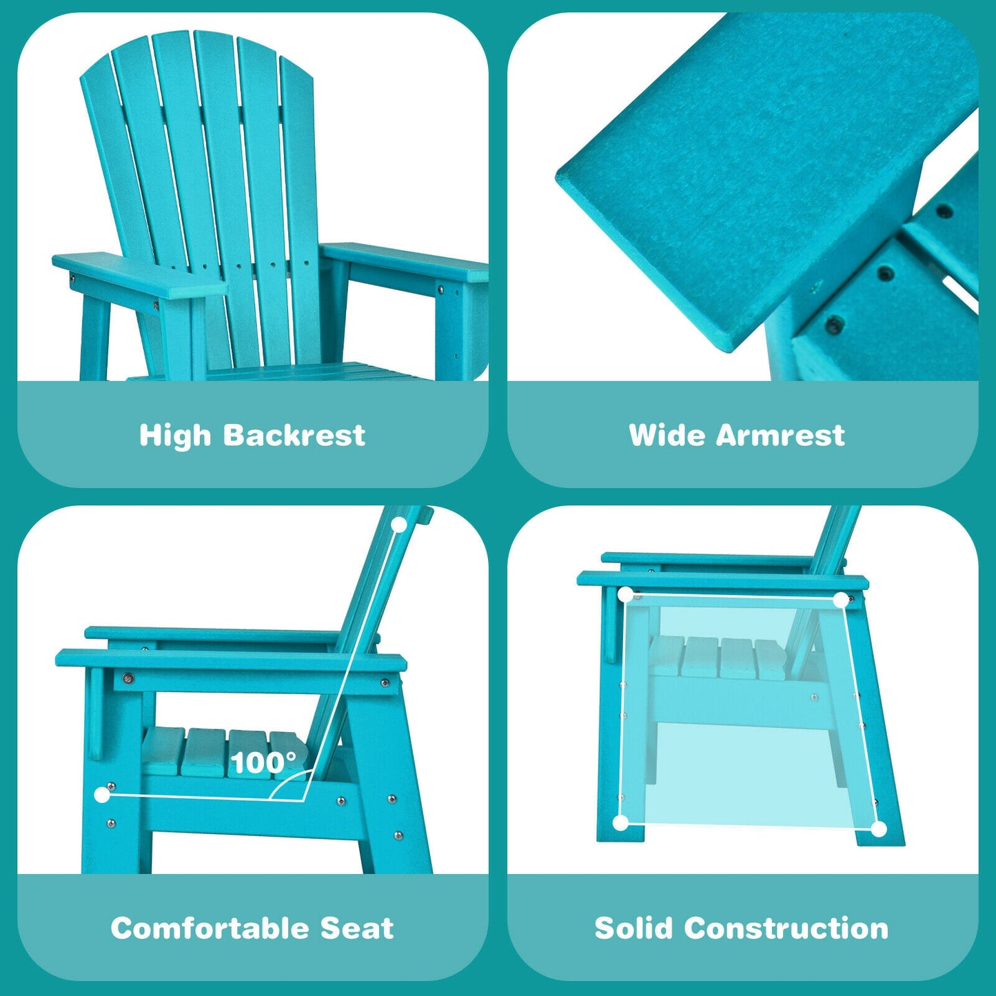 Patio Kids' Adirondack Chair with Ergonomic Backrest-Turquoise Kids Crystal