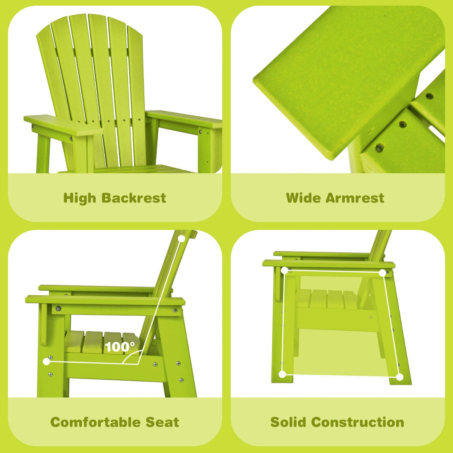 Patio Kids' Adirondack Chair with Ergonomic Backrest-Green Kids Crystal