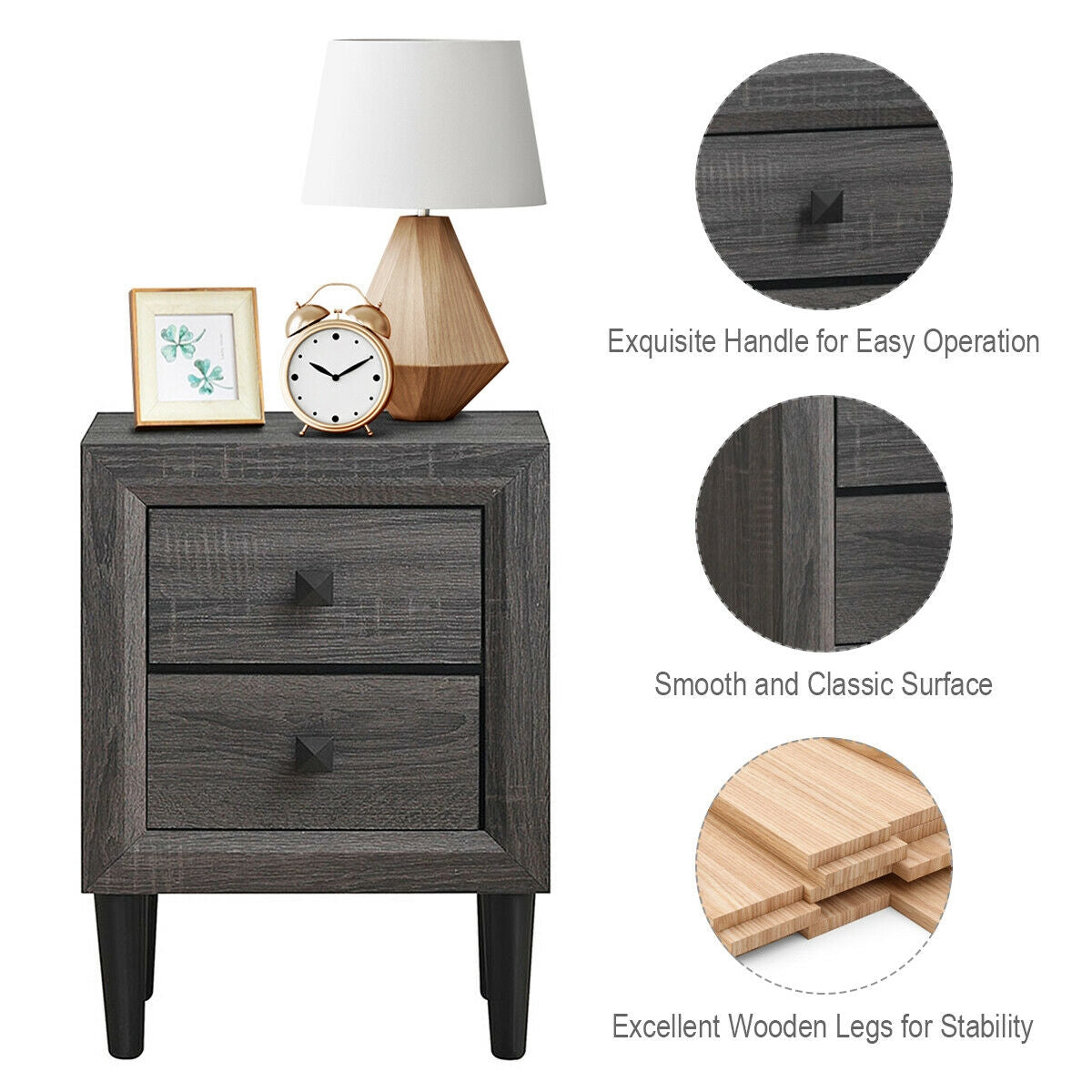 Multipurpose Retro Bedside Nightstand with 2 Drawers Kids Crystal