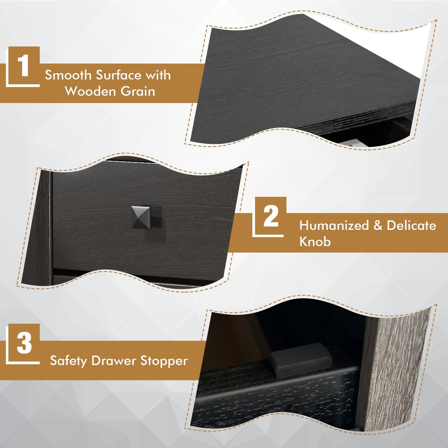 Multipurpose Retro Bedside Nightstand/ End Table with 2 Drawers-Black Kids Crystal