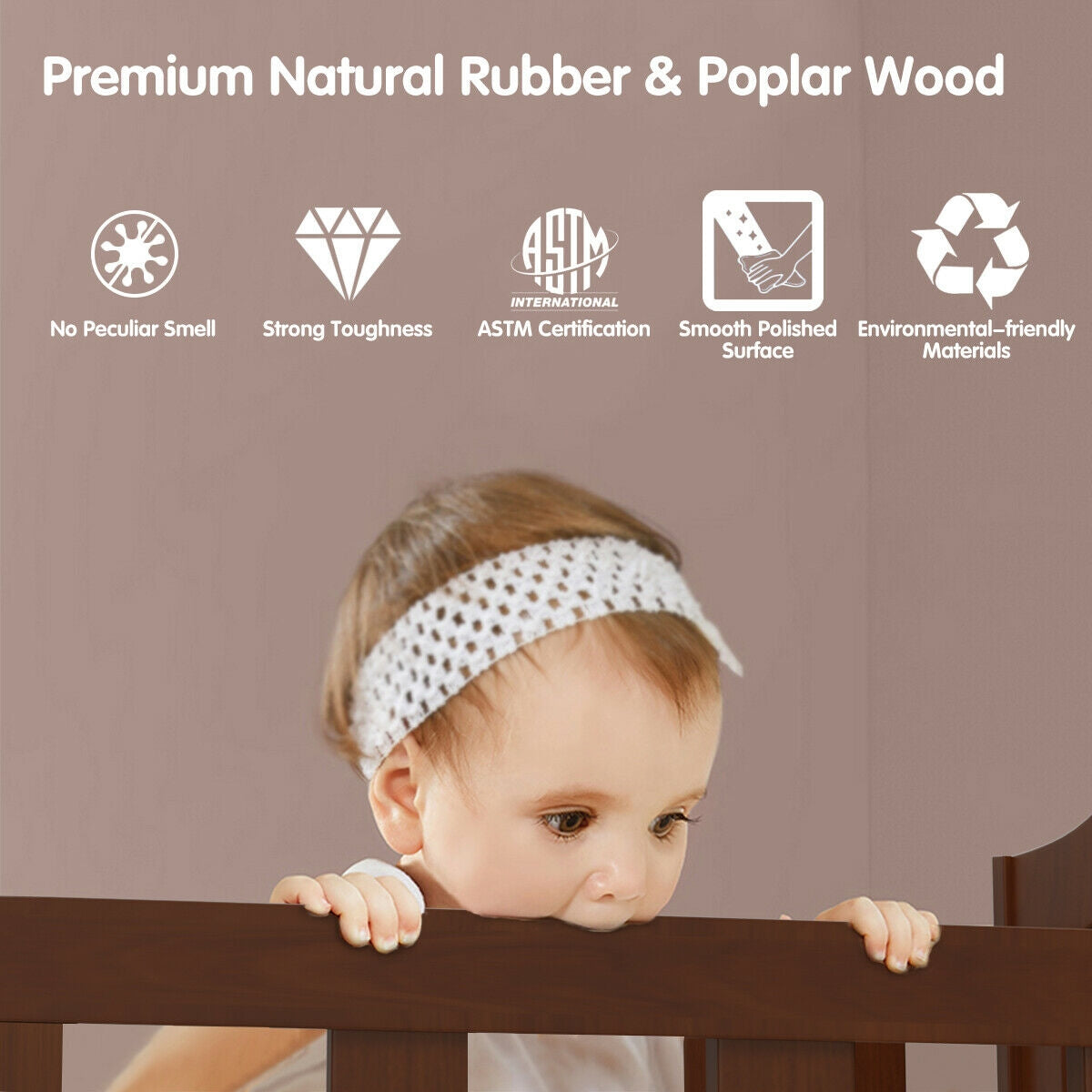 2-in-1 Classic Convertible Wooden Toddler Bed with 2 Side Guardrails for Extra Safety-Brown Kids Crystal
