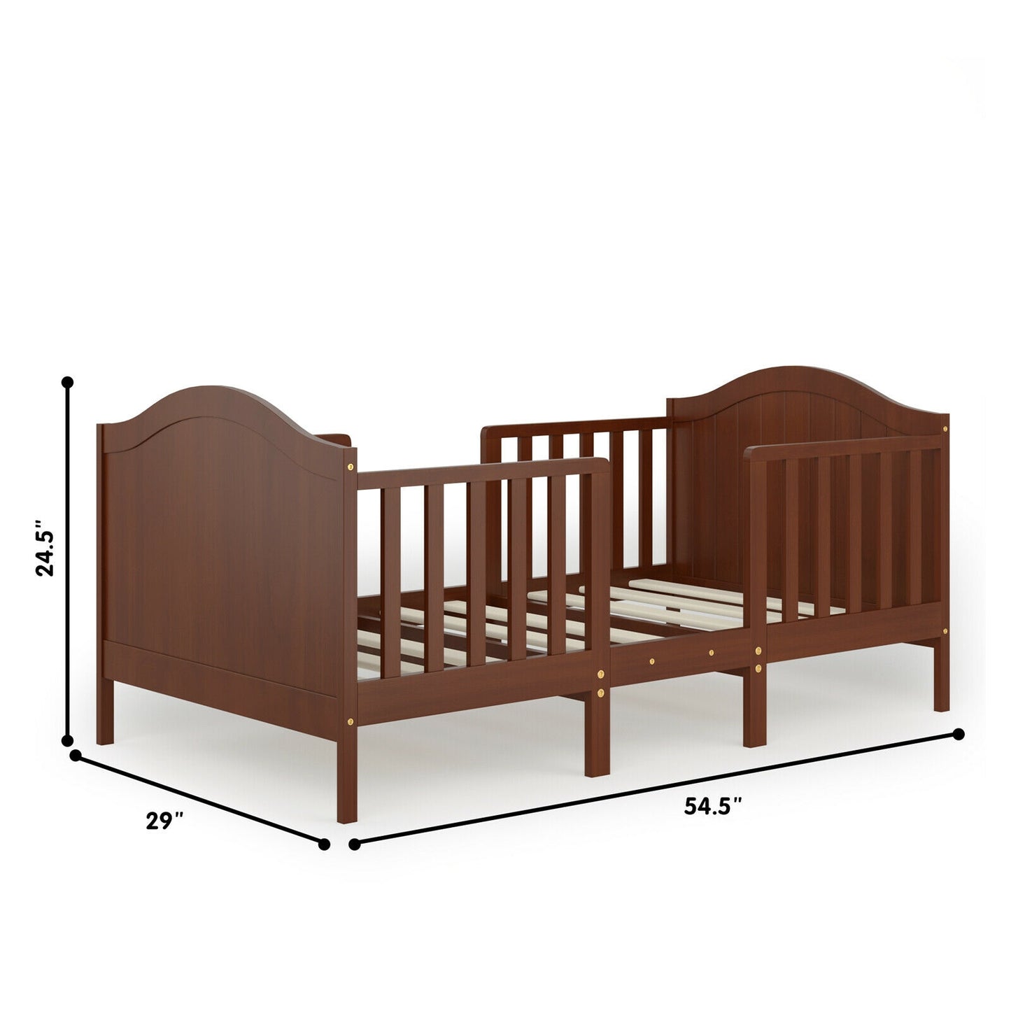 2-in-1 Classic Convertible Wooden Toddler Bed with 2 Side Guardrails for Extra Safety-Brown Kids Crystal