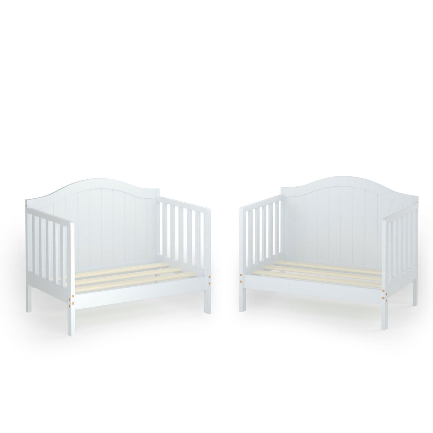 2-in-1 Classic Convertible Wooden Toddler Bed with 2 Side Guardrails for Extra Safety-White Kids Crystal