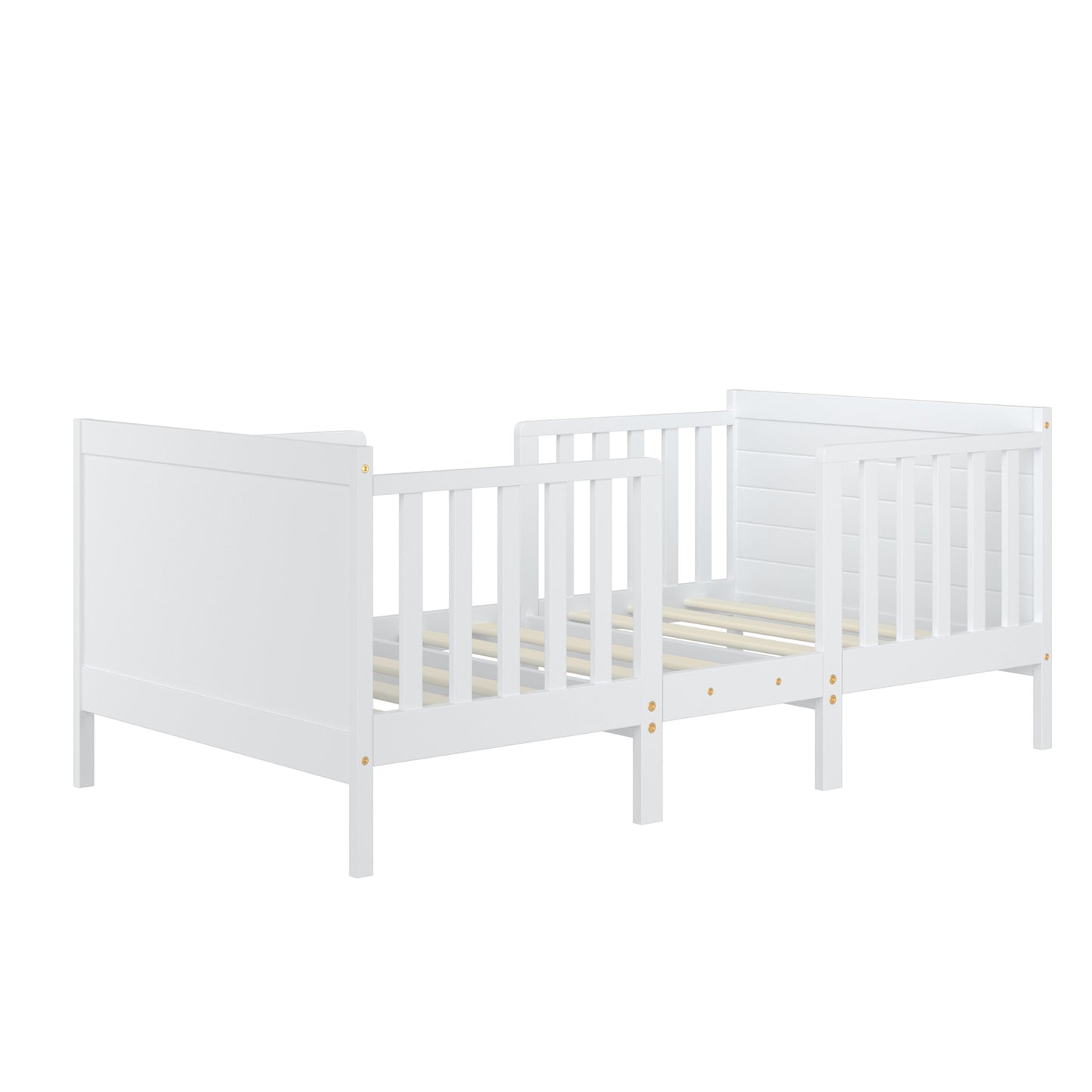 2-in-1 Convertible Kids Wooden Bedroom Furniture with Guardrails-White Kids Crystal