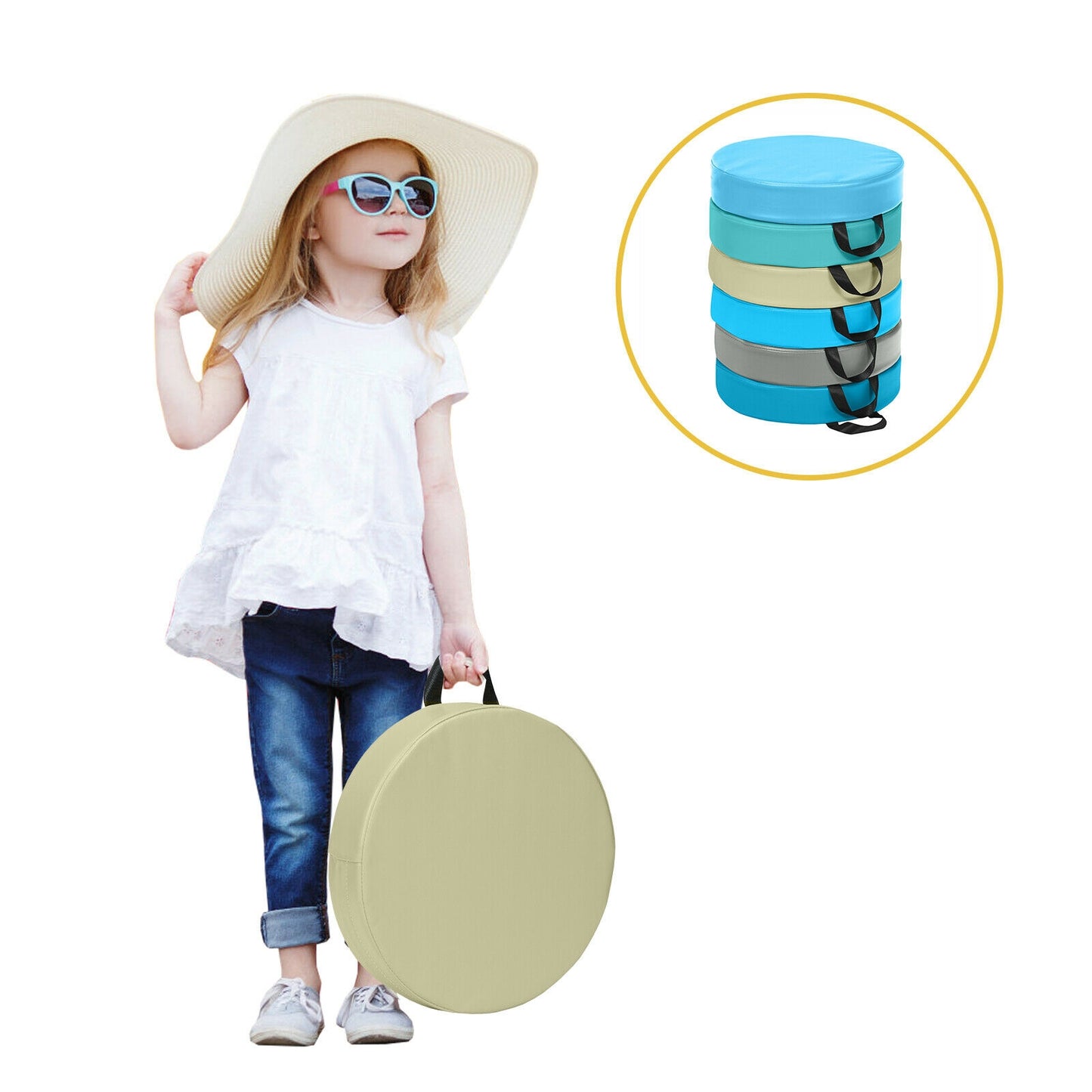 6 Pieces 15 Inch Round Toddler Floor Cushions-Blue Kids Crystal