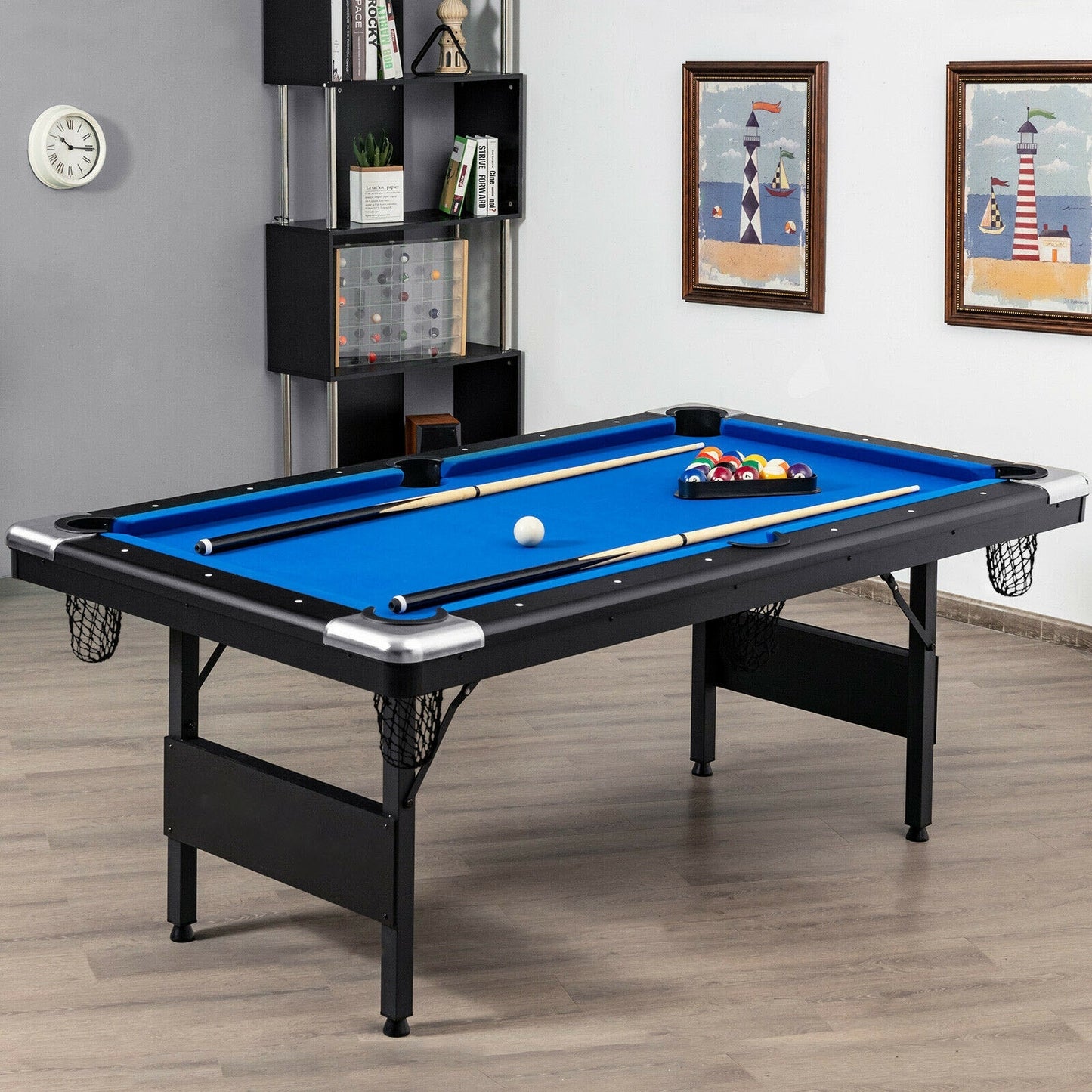 6 Feet Foldable Billiard Pool Table-Blue Kids Crystal