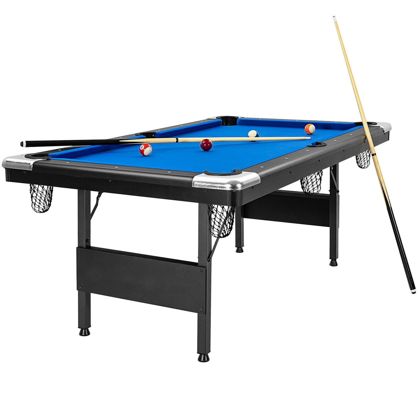 6 Feet Foldable Billiard Pool Table-Blue Kids Crystal