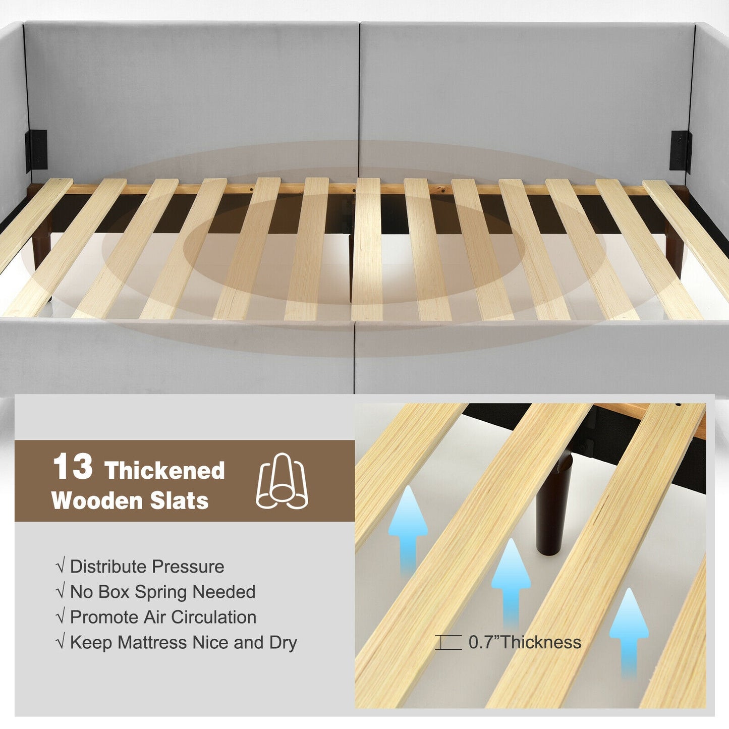 Twin Daybed Heavy Duty Wooden Sofa Bed Frame-Gray Kids Crystal
