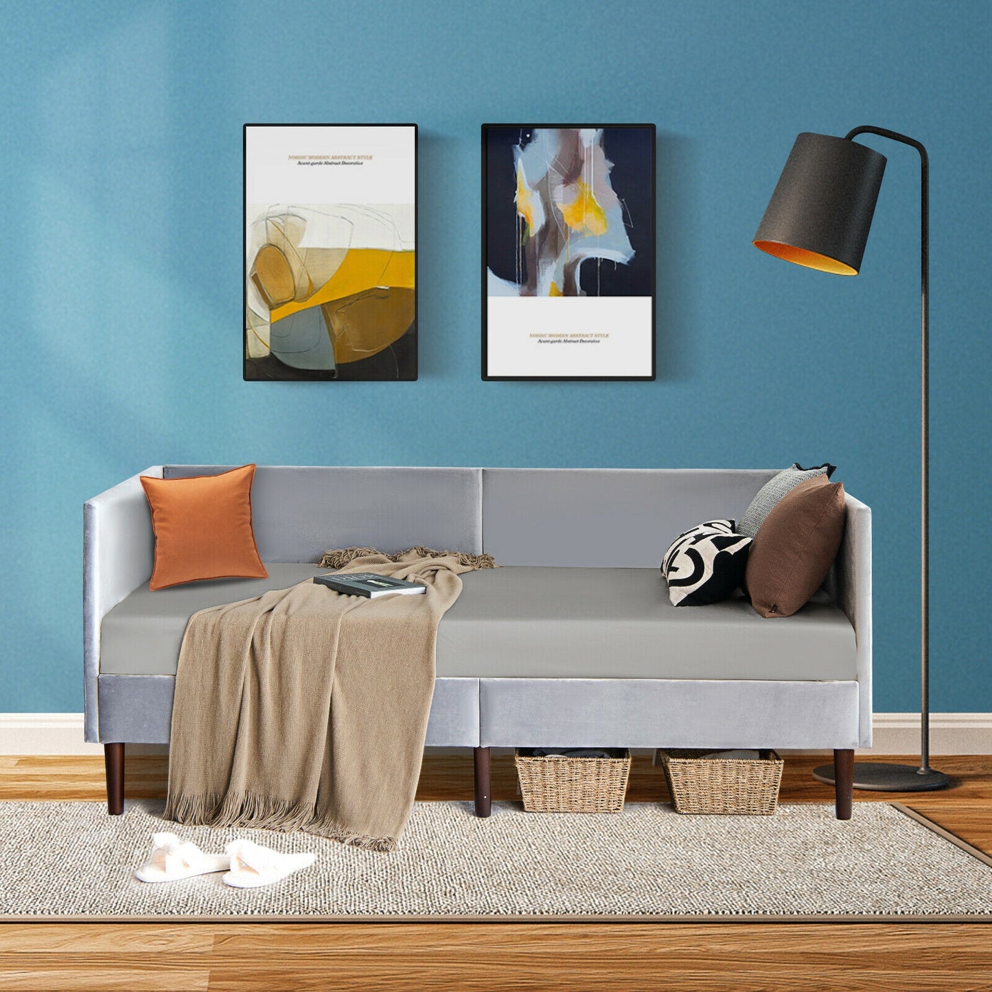 Twin Daybed Heavy Duty Wooden Sofa Bed Frame-Gray Kids Crystal