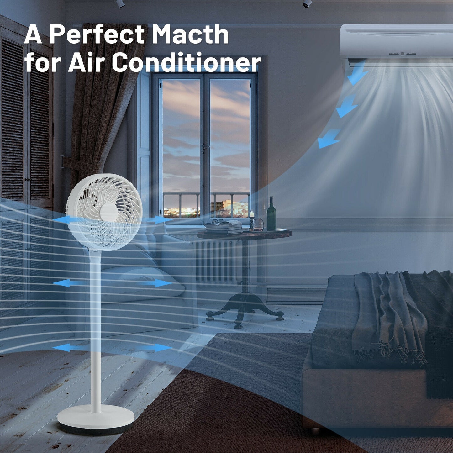 9 Inch Portable Oscillating Pedestal Floor Fan with Adjustable Heights and Speeds-White Kids Crystal