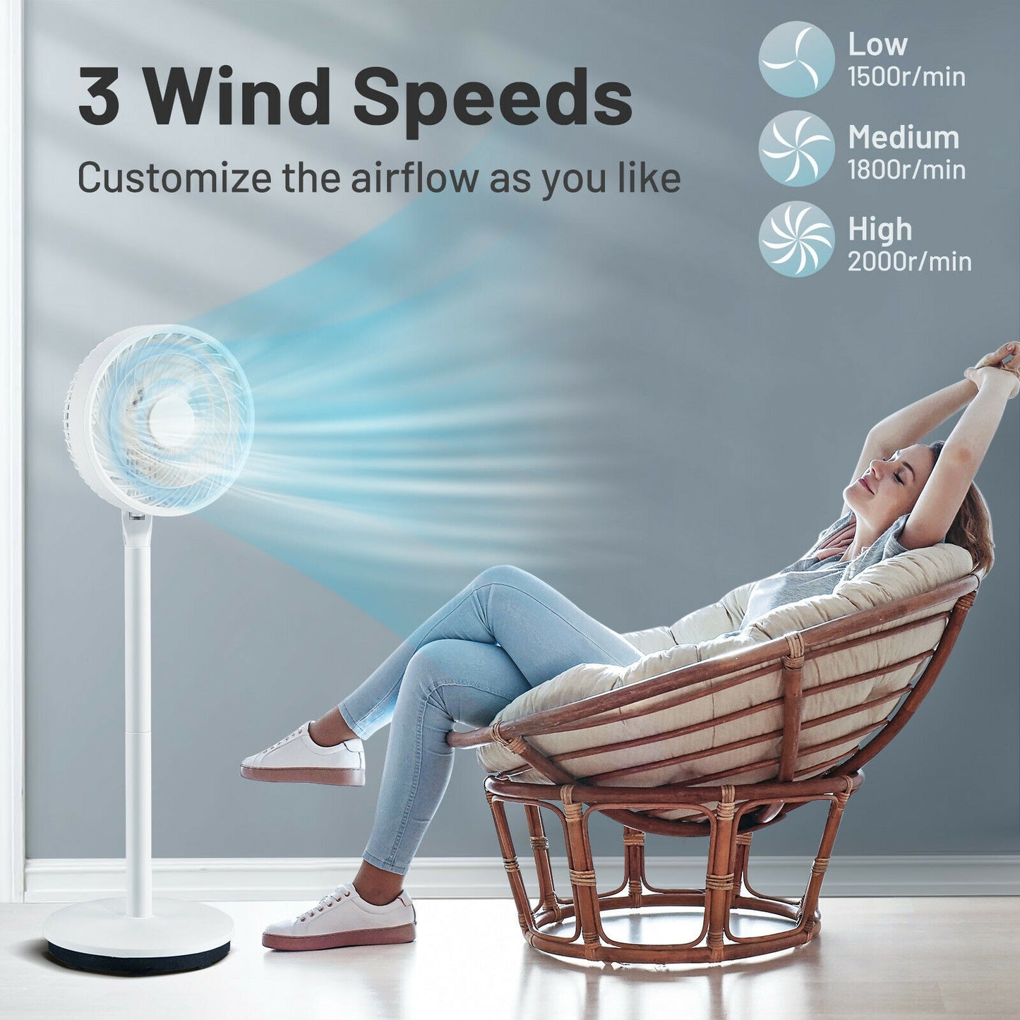 9 Inch Portable Oscillating Pedestal Floor Fan with Adjustable Heights and Speeds-White Kids Crystal