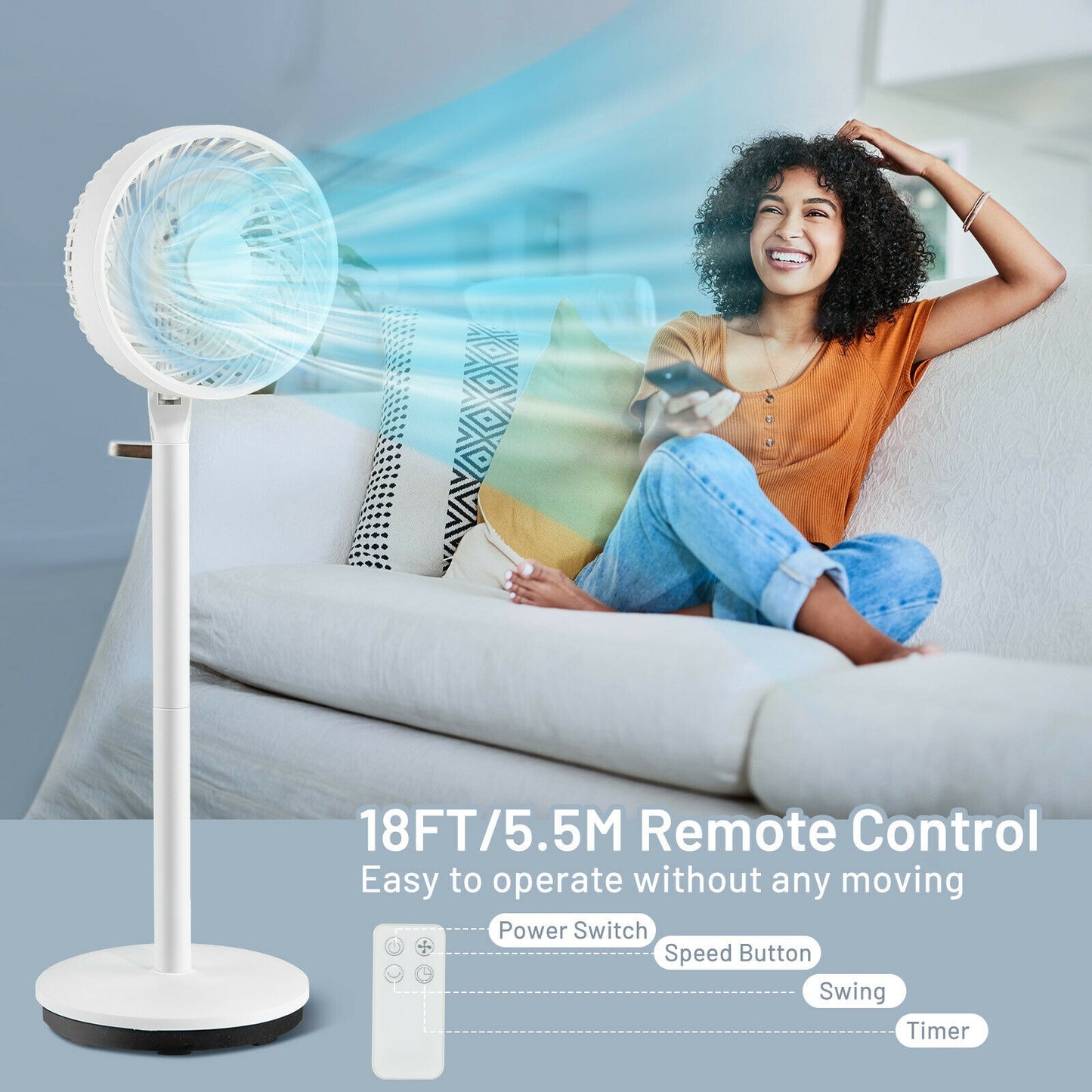 9 Inch Portable Oscillating Pedestal Floor Fan with Adjustable Heights and Speeds-White Kids Crystal