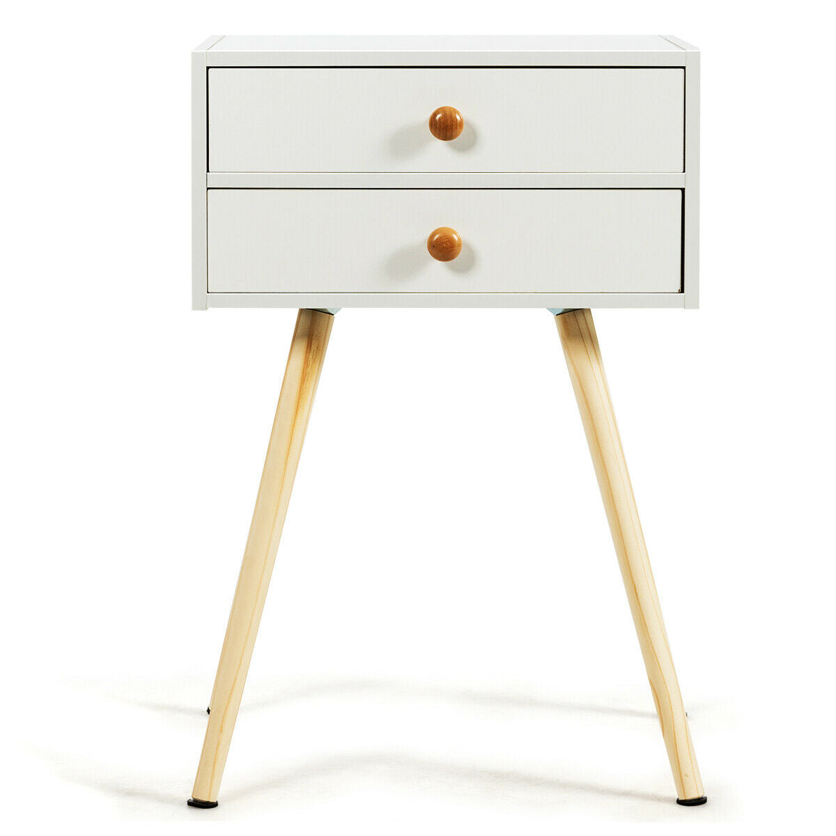 Mid Century Modern 2 Drawers Nightstand in Natural-White Kids Crystal