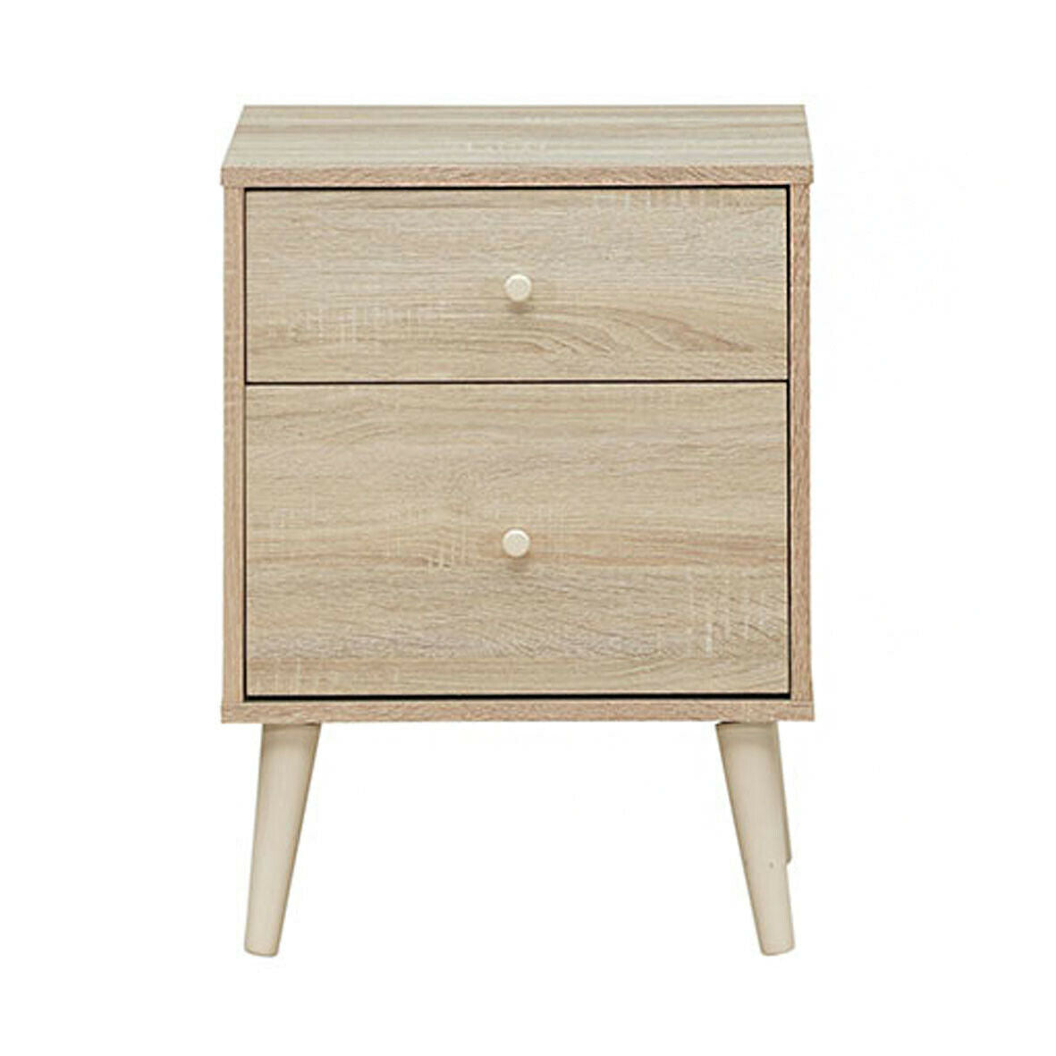 2-Drawer Nightstand Beside End Side Table with Rubber Legs-Natural Kids Crystal