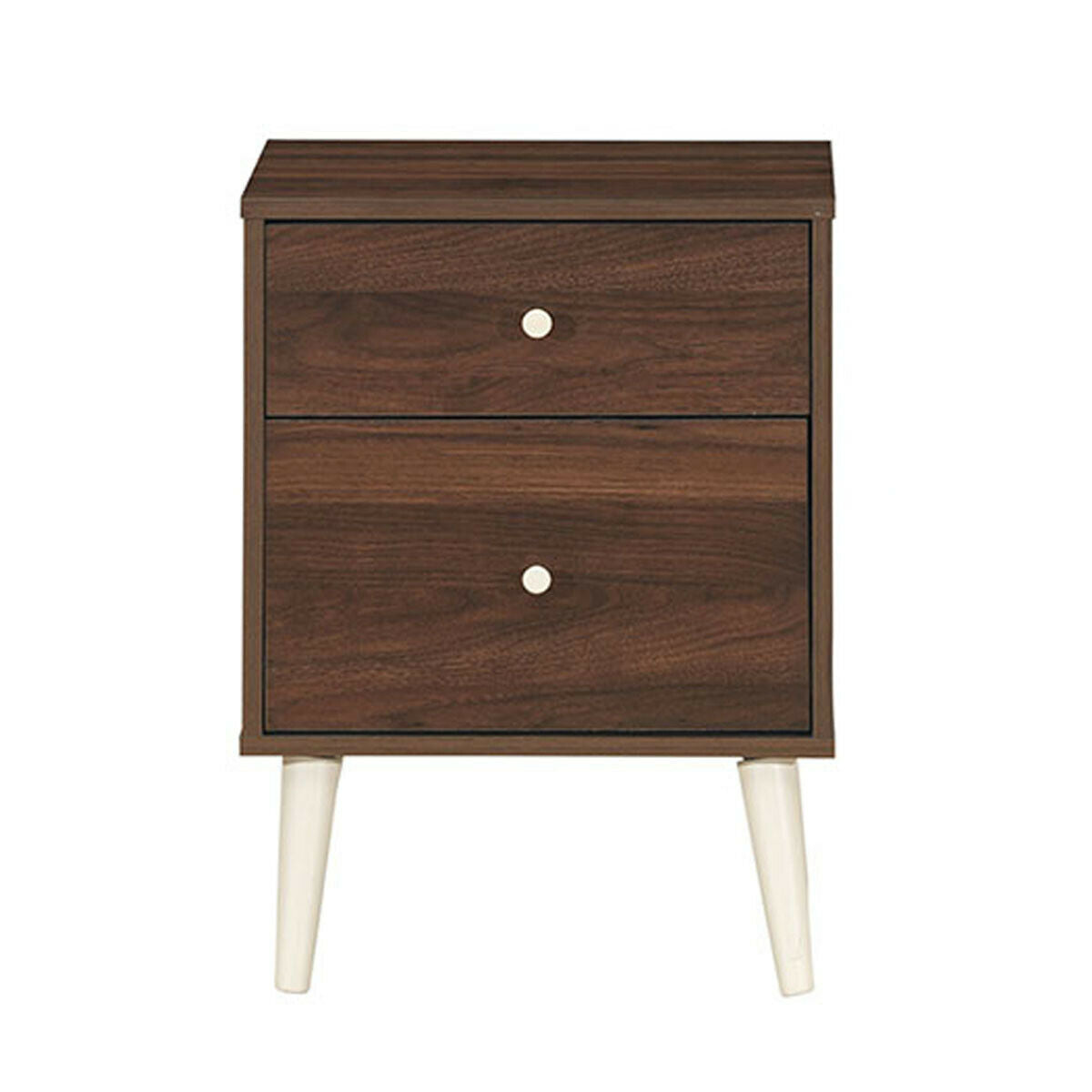 2-Drawer Nightstand Beside End Side Table with Rubber Legs-Brown Kids Crystal