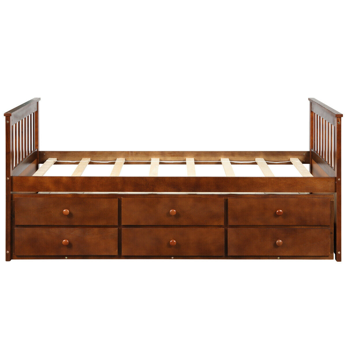 Twin Captain’s Bed with Trundle Bed with 3 Storage Drawers-Walnut Kids Crystal