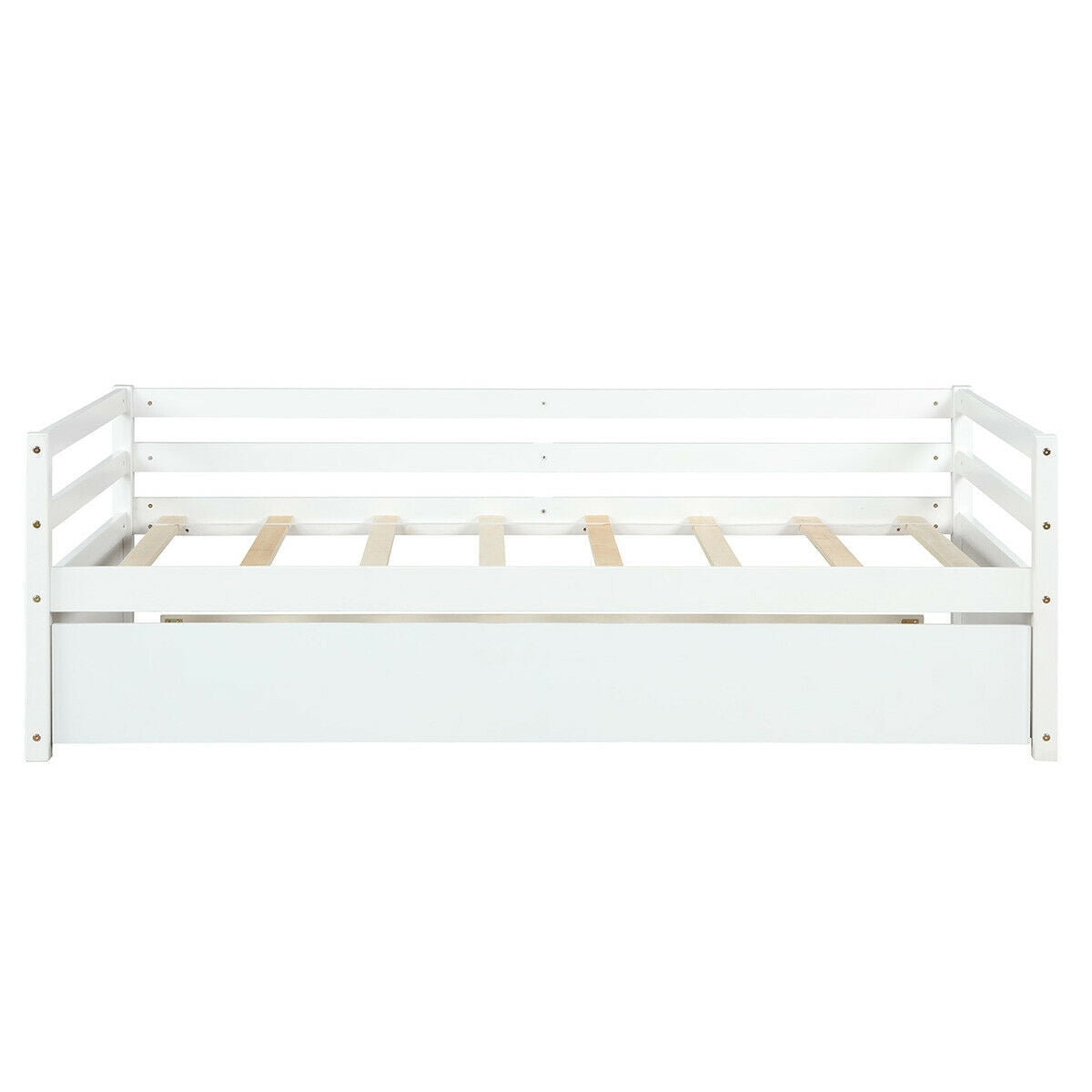 Twin Size Wooden Slat Trundle Platform-White Kids Crystal