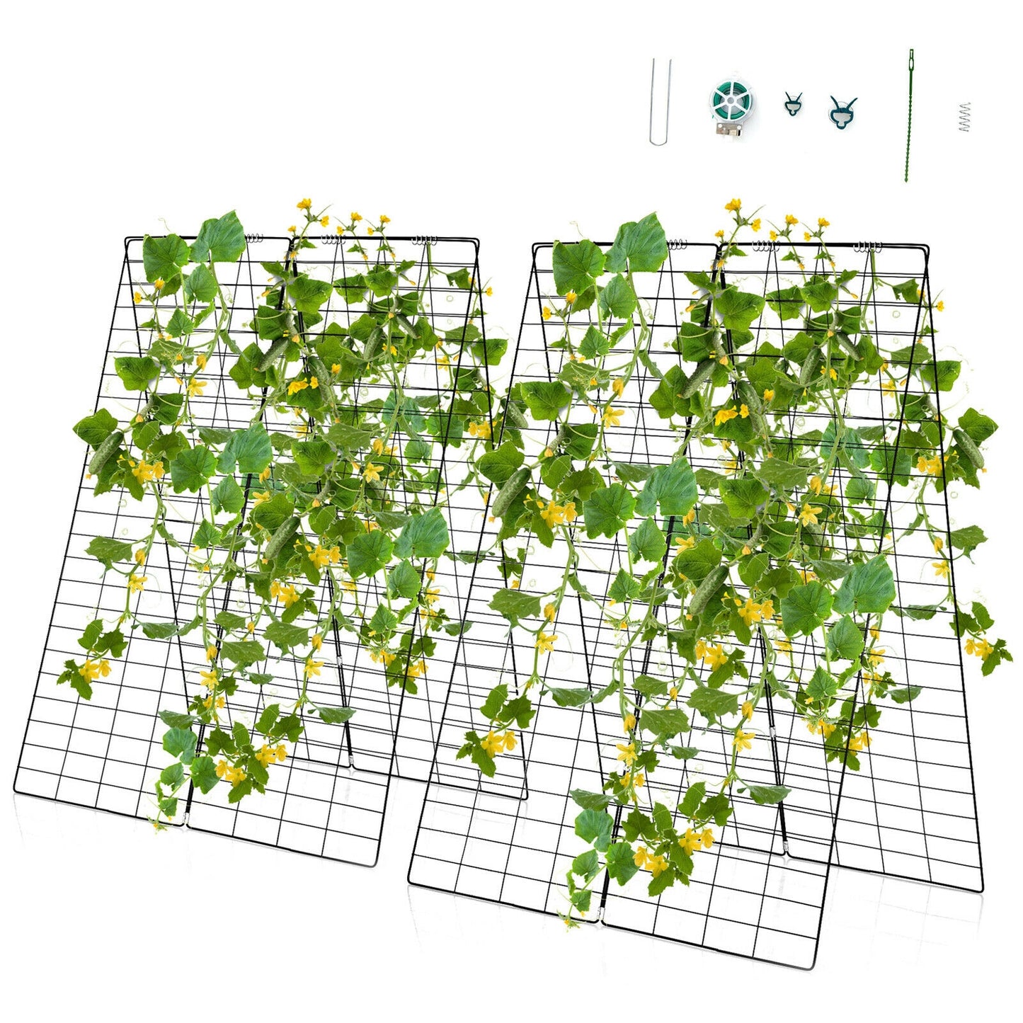 2 Pieces Foldable A-Frame Trellis Plant Supports with Twist Ties-Green Kids Crystal