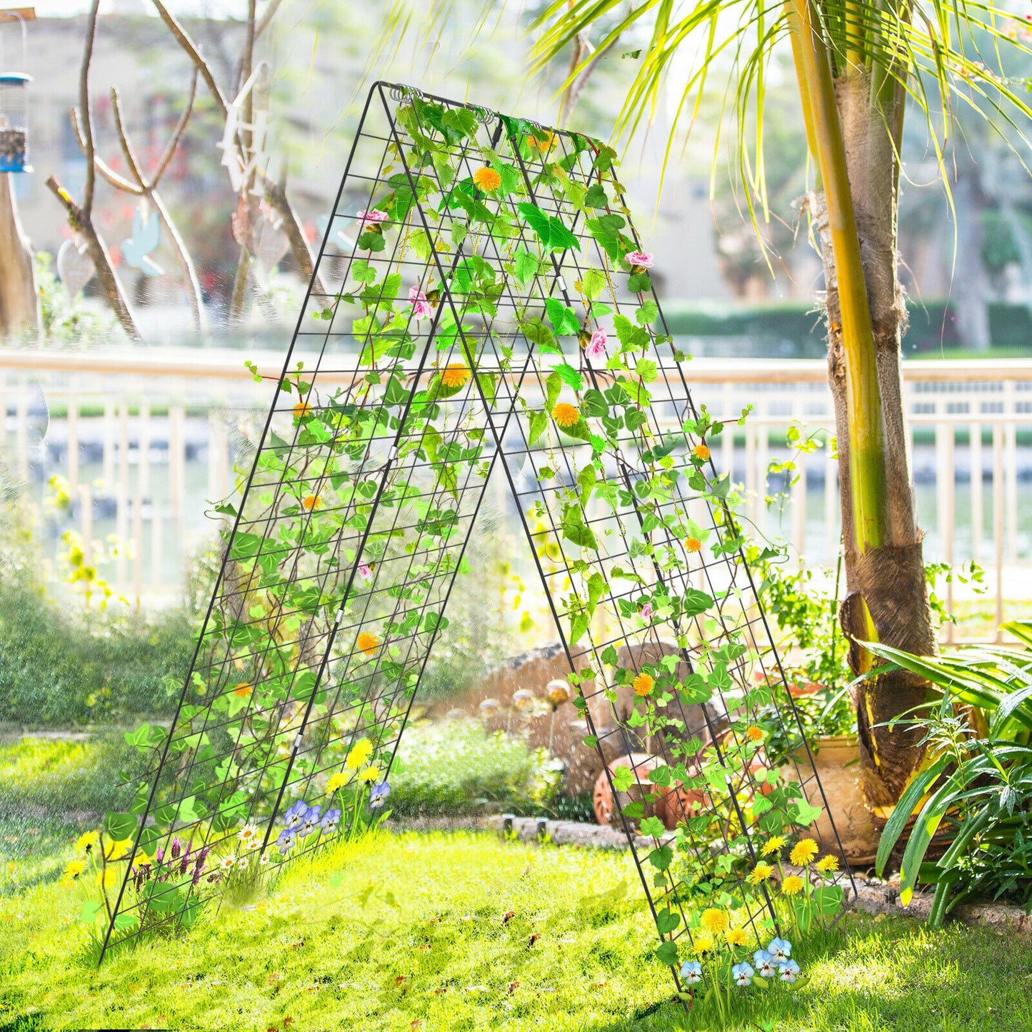 2 Pieces Foldable A-Frame Trellis Plant Supports with Twist Ties-Green Kids Crystal