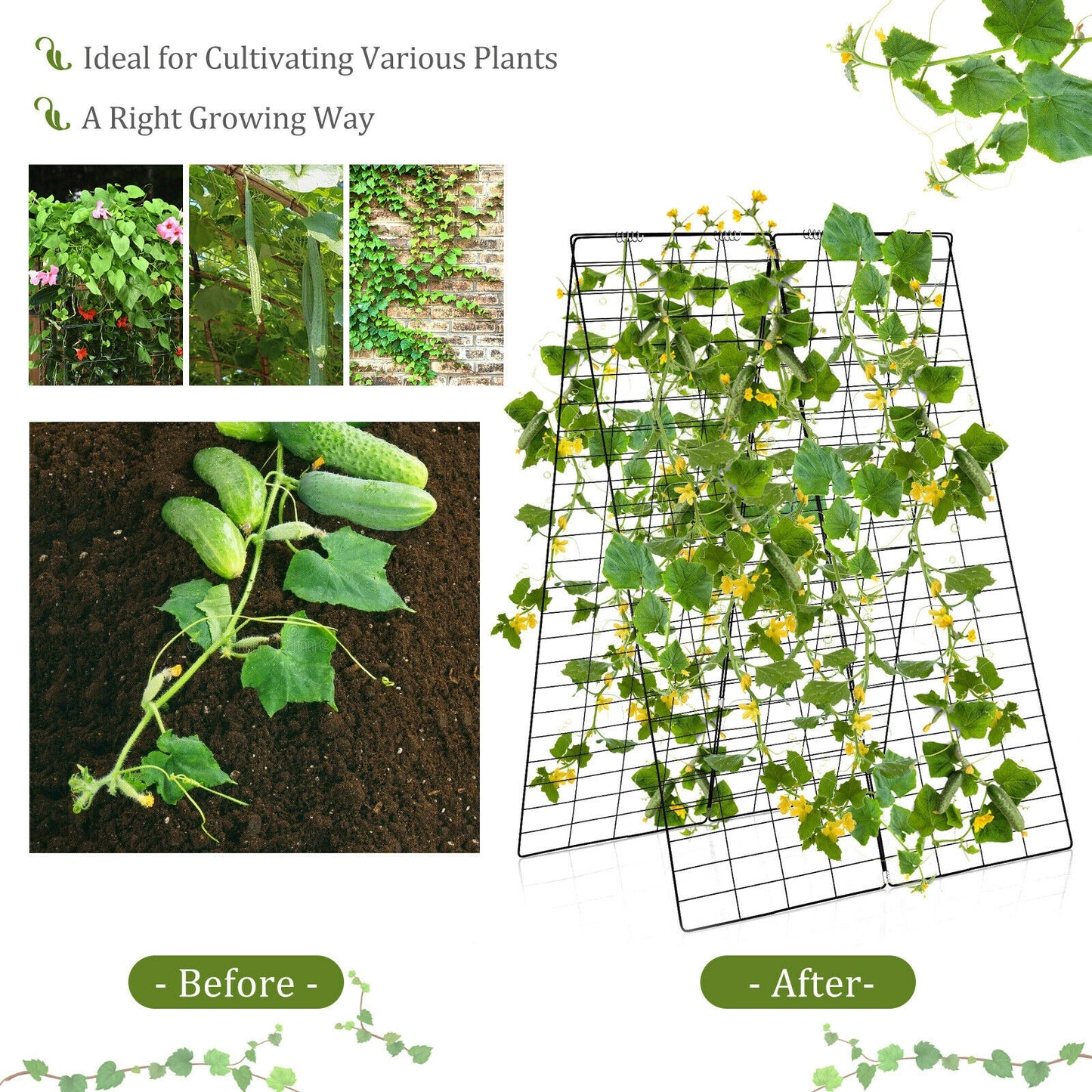 2 Pieces Foldable A-Frame Trellis Plant Supports with Twist Ties-Green Kids Crystal