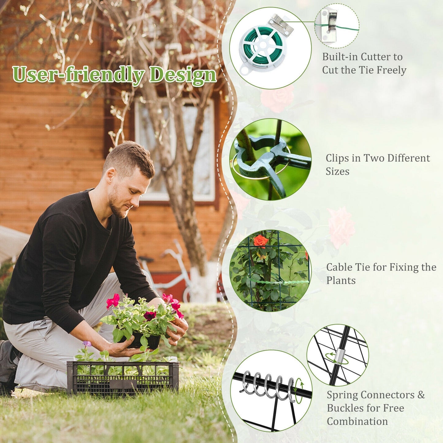 2 Pieces Foldable A-Frame Trellis Plant Supports with Twist Ties-Green Kids Crystal