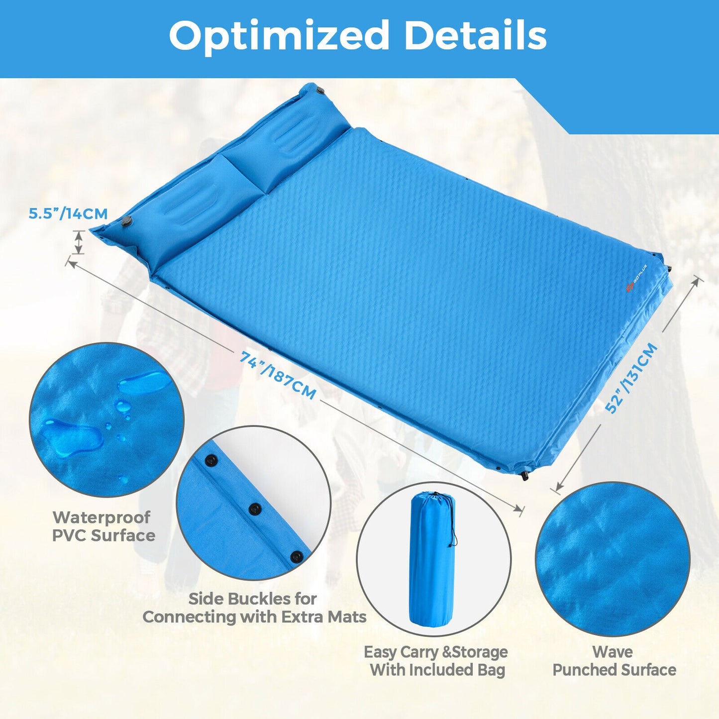 Self-Inflating Camping Outdoor Sleeping Mat with Pillows Bag Kids Crystal