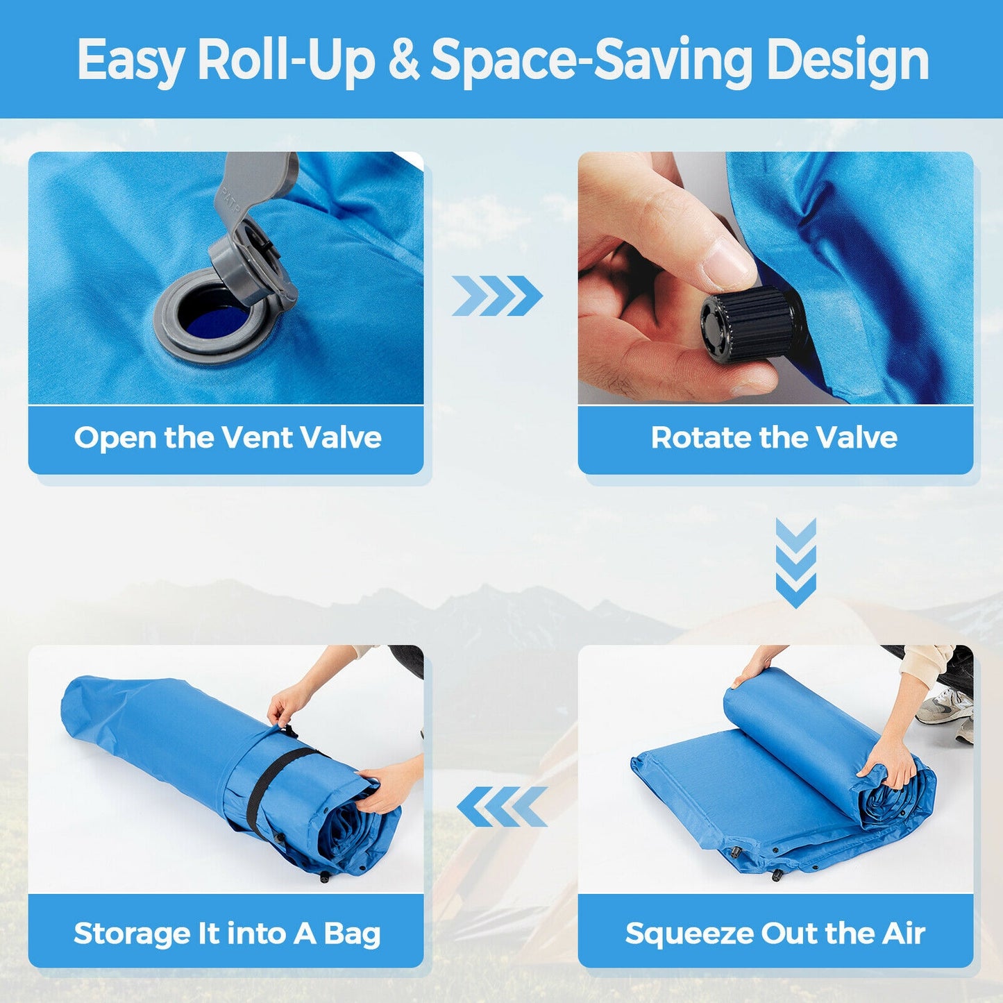 Self-Inflating Camping Outdoor Sleeping Mat with Pillows Bag Kids Crystal