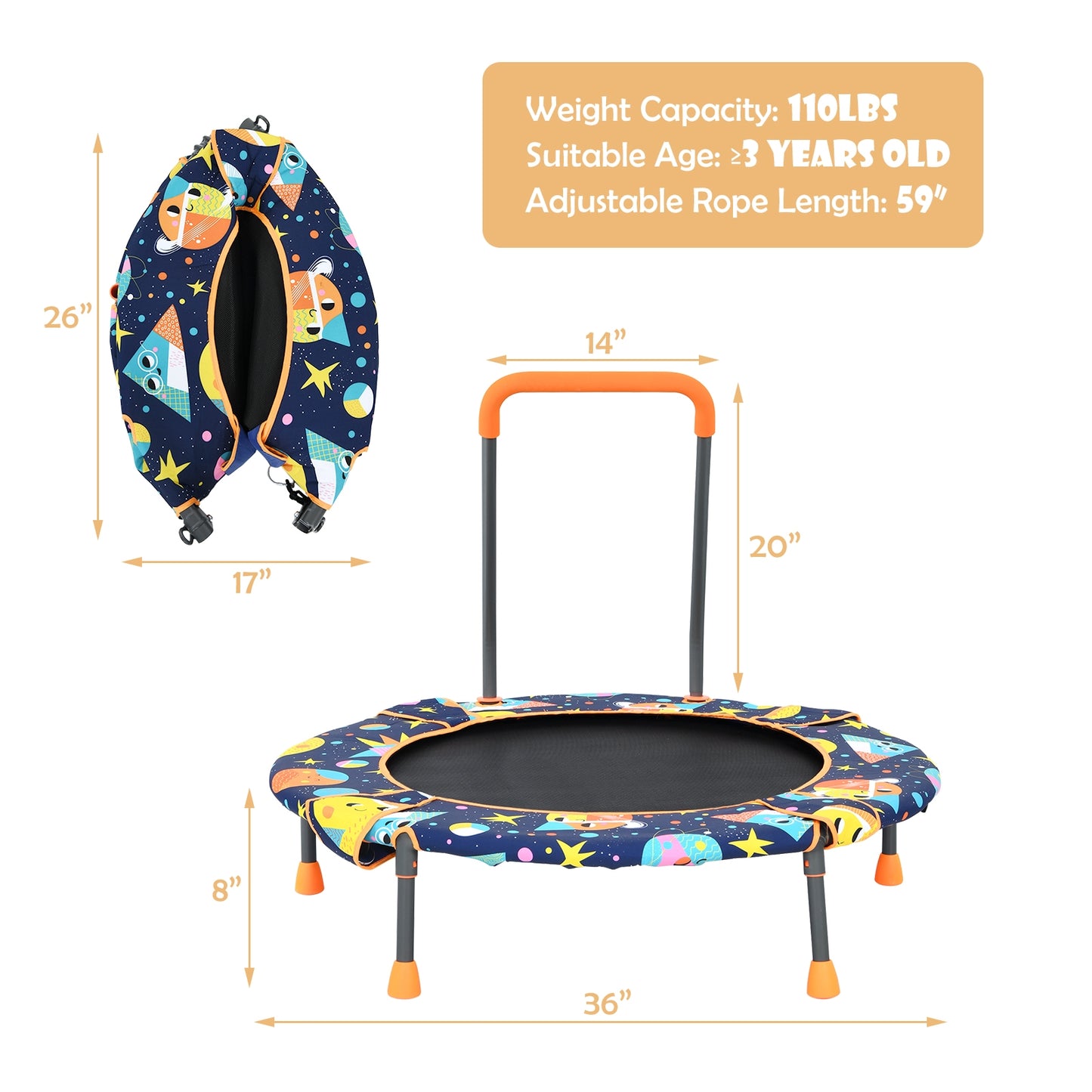 Convertible Swing and Trampoline Set with Upholstered Handrail Kids Crystal