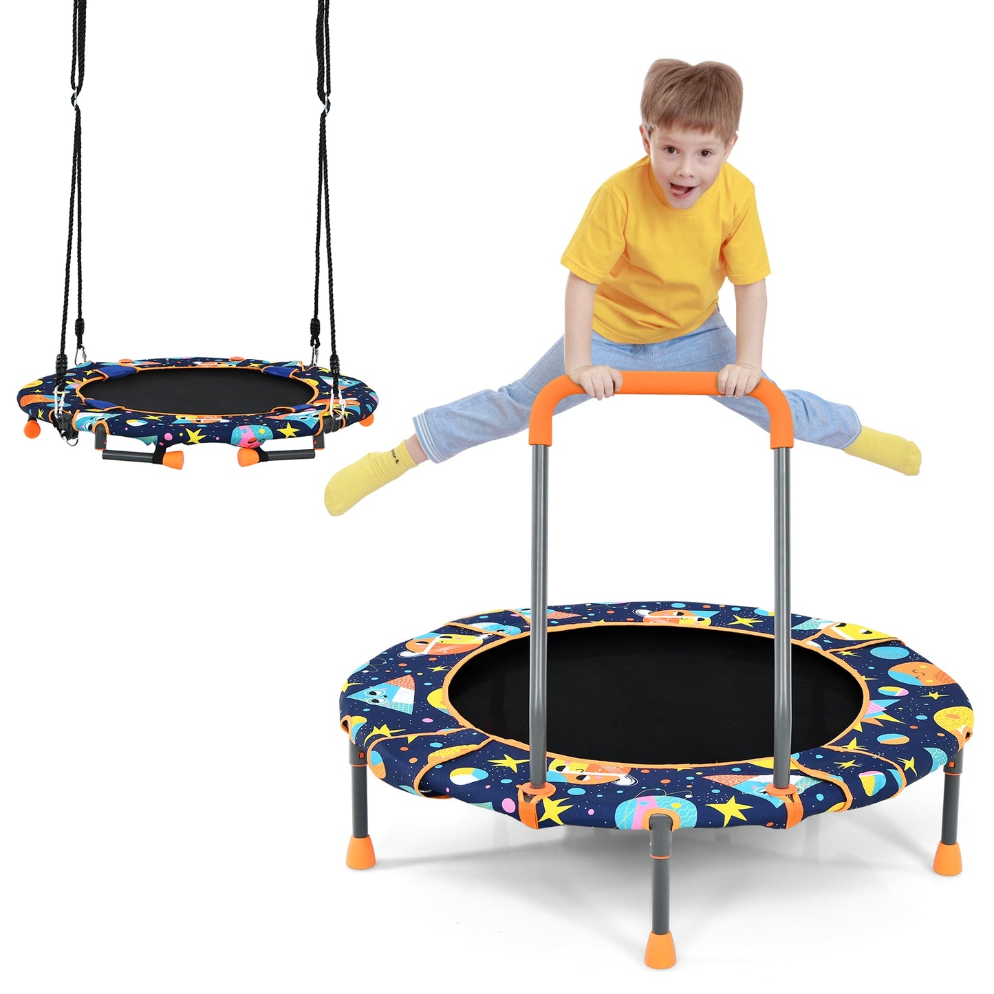 Convertible Swing and Trampoline Set with Upholstered Handrail Kids Crystal