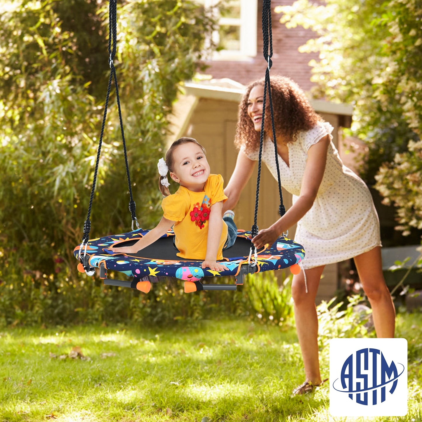Convertible Swing and Trampoline Set with Upholstered Handrail Kids Crystal