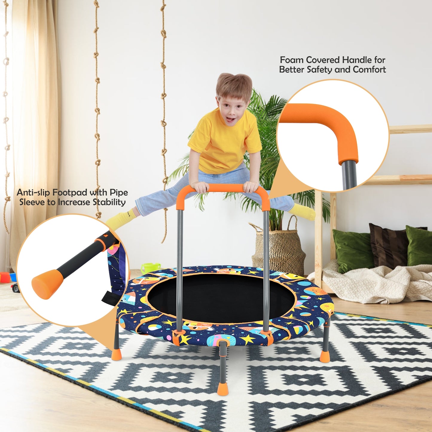 Convertible Swing and Trampoline Set with Upholstered Handrail Kids Crystal