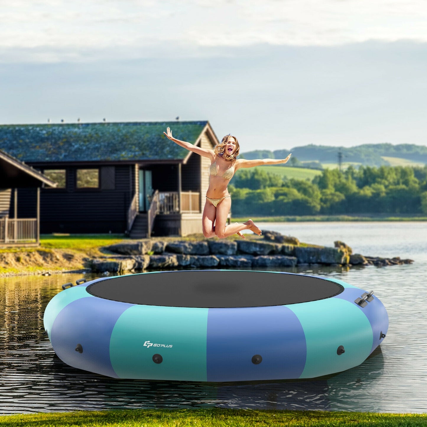 15 Feet Inflatable Splash Padded Water Bouncer Trampoline-Blue Kids Crystal