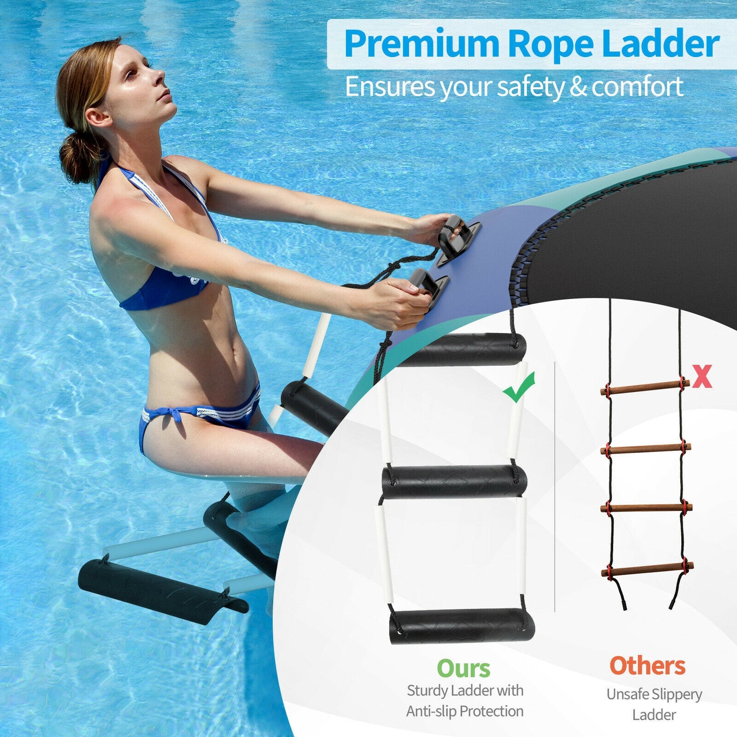 15 Feet Inflatable Splash Padded Water Bouncer Trampoline-Blue Kids Crystal