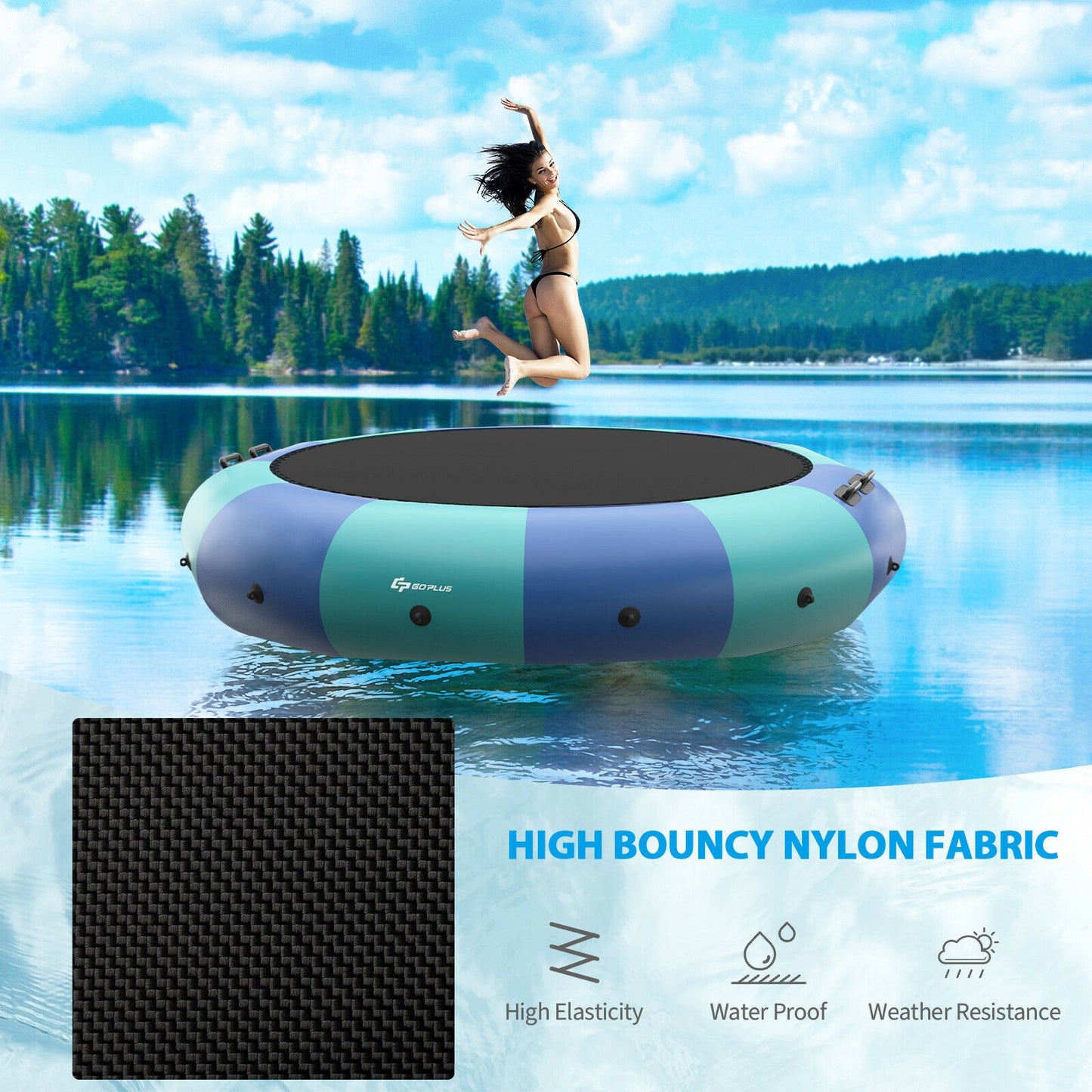 15 Feet Inflatable Splash Padded Water Bouncer Trampoline-Blue Kids Crystal
